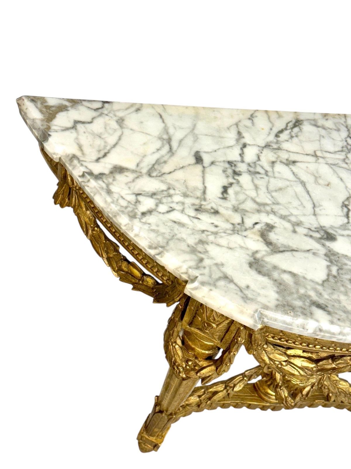 19th Century Louis XVI Giltwood Demi Lune Console With Carrara Marble Top photo 3639.0