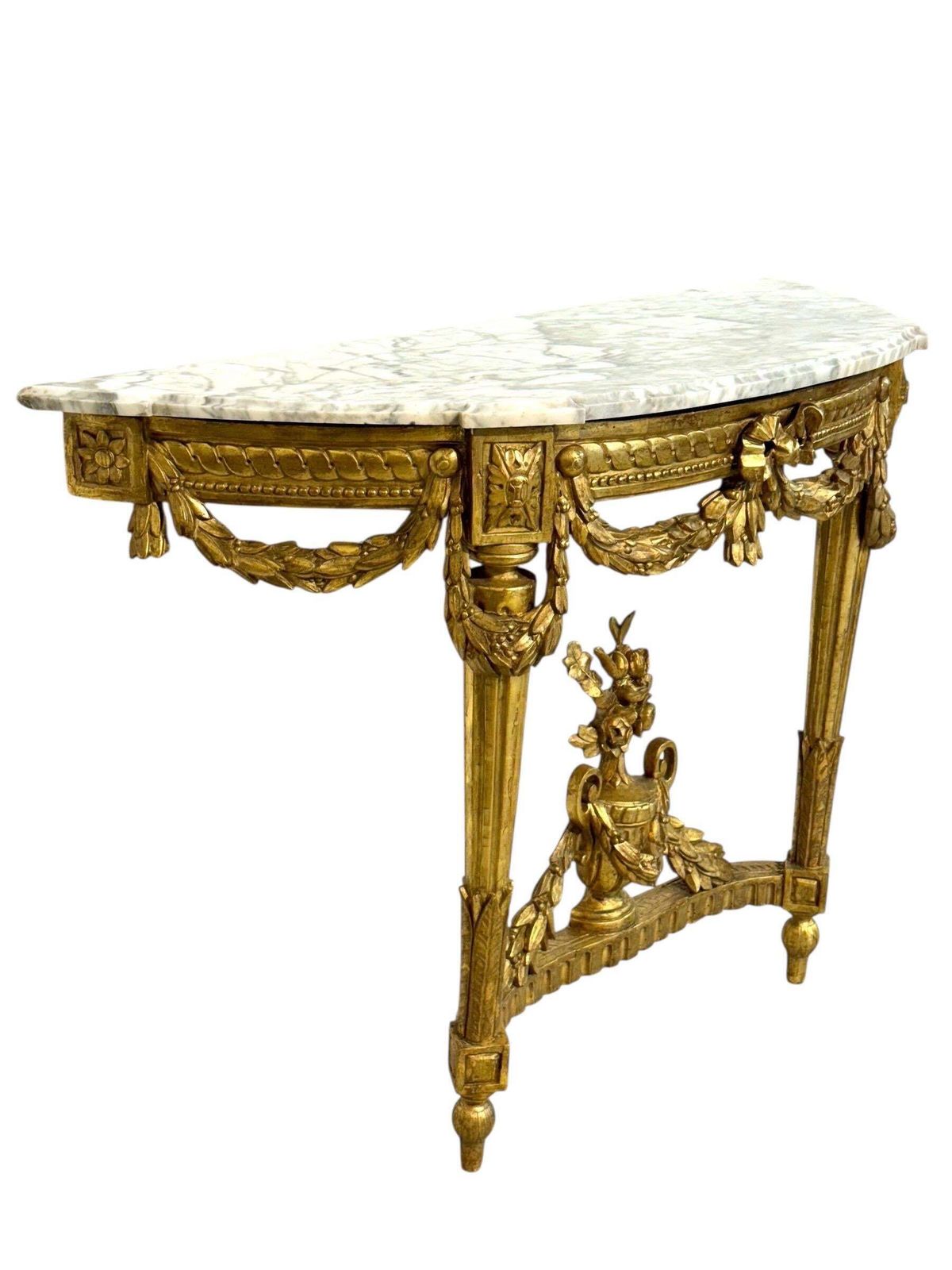 19th Century Louis XVI Giltwood Demi Lune Console With Carrara Marble Top photo buy