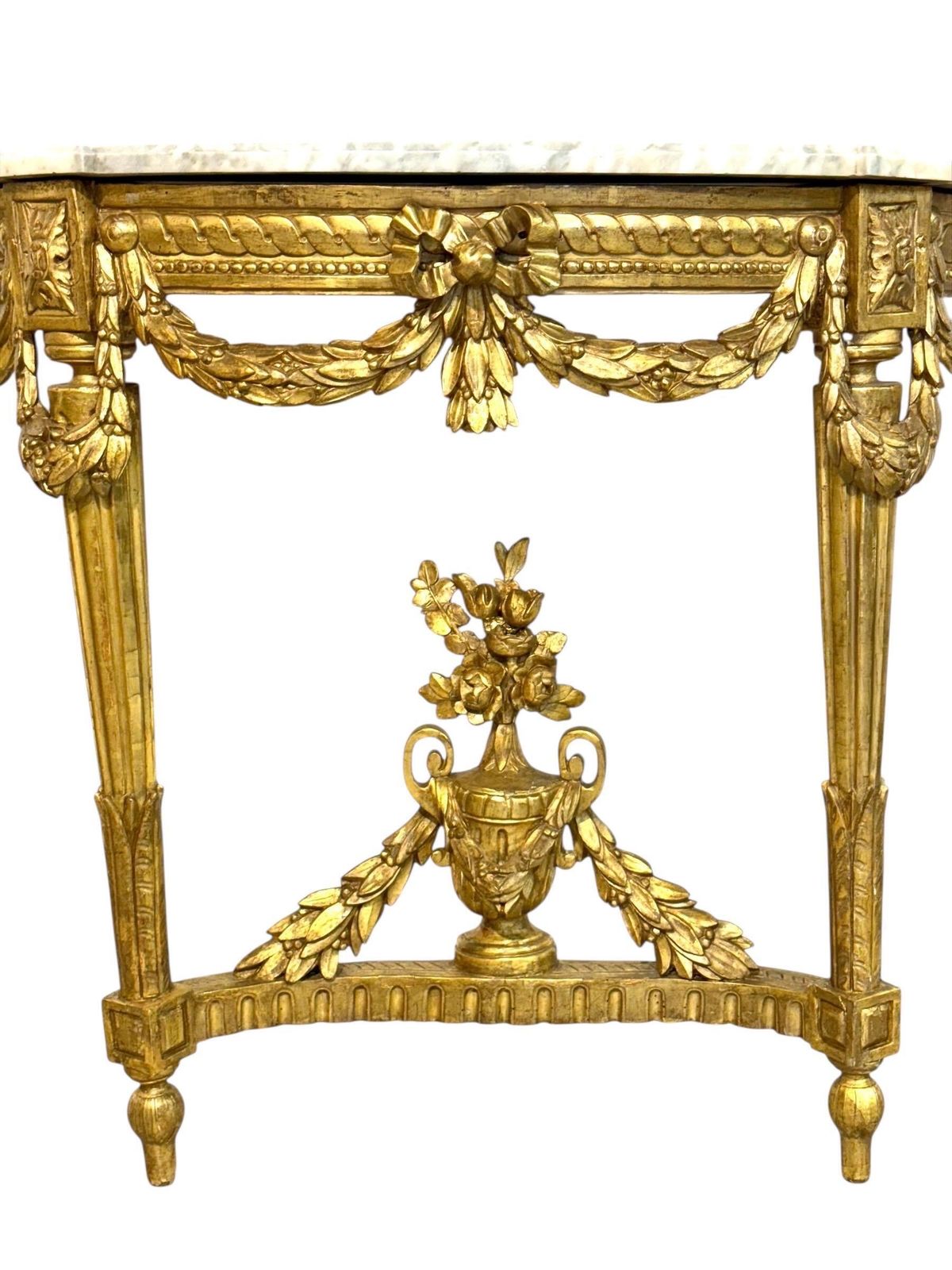Furniture 19th Century Louis XVI Giltwood Demi Lune Console With Carrara Marble Top photo