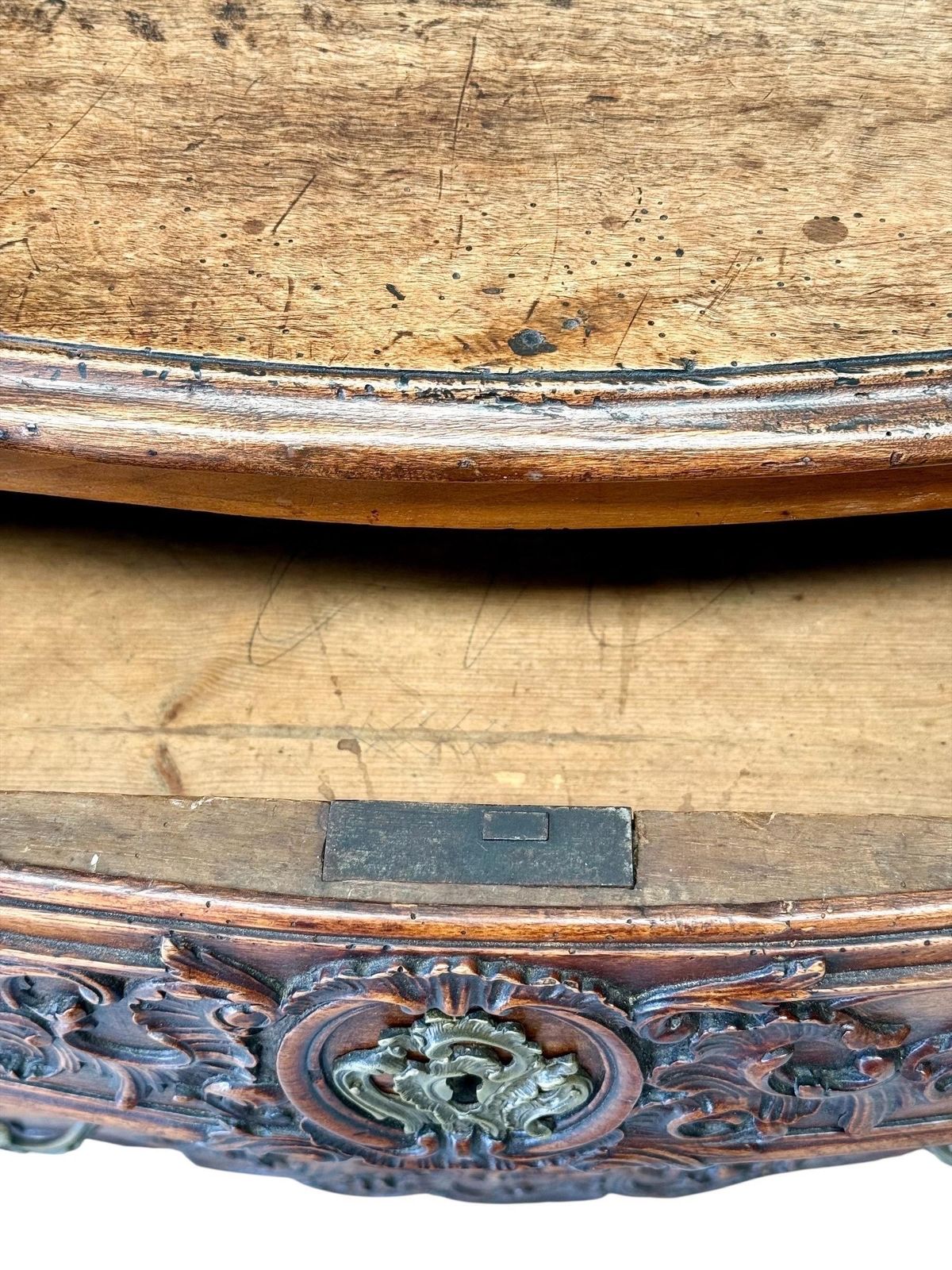 Furniture 18th Century French Louis XV Walnut Commode With Ornate Carvings photo