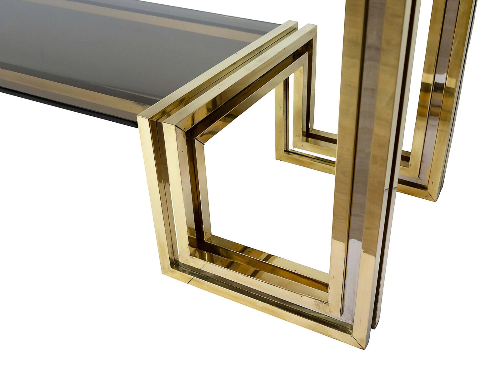 Italian Rare Mid Century Brass, Chrome And Glass Console Table By Romeo Rega photo vinterior