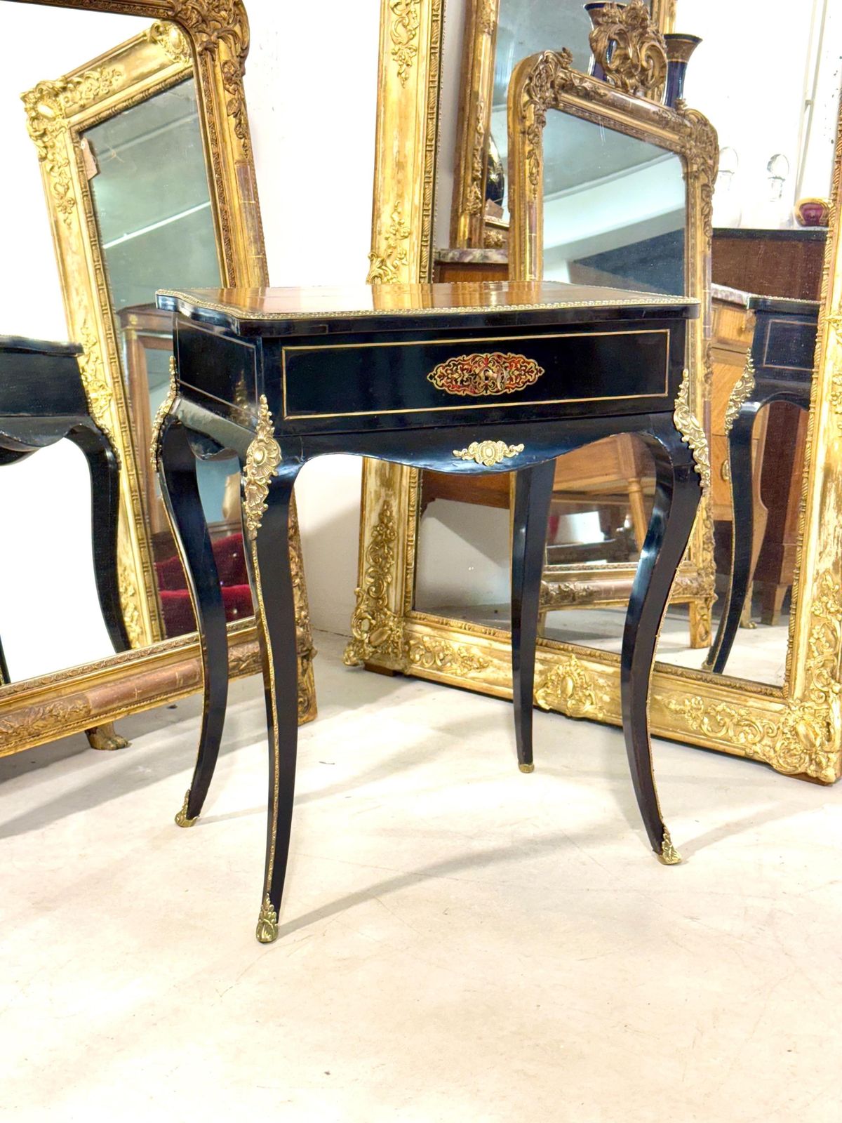 19th Century French Ebonized Vanity Table With Gilt Bronze Mounts photo for sale