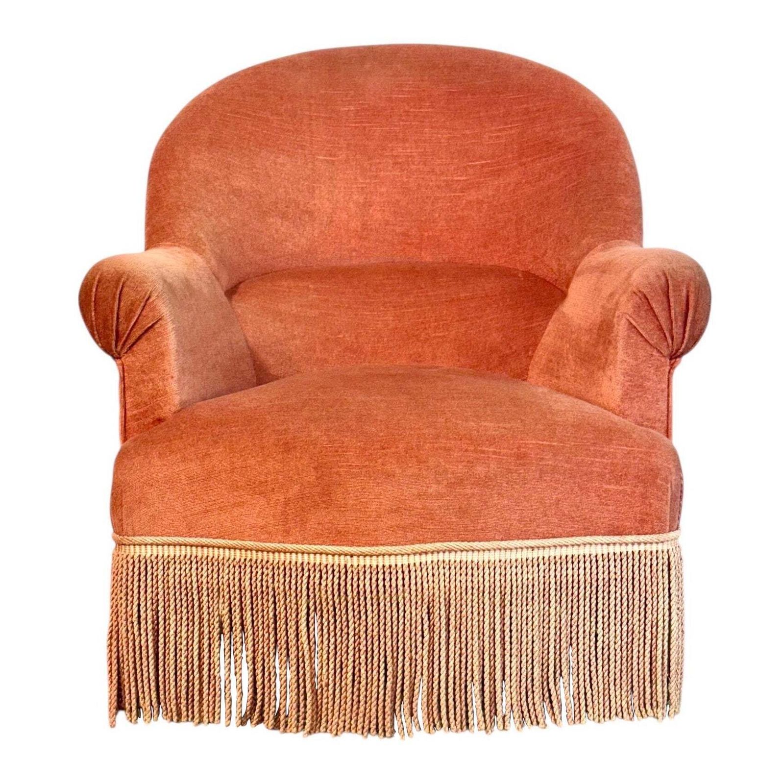 19th Century French Velvet Armchair With Tassel Fringe Trim
