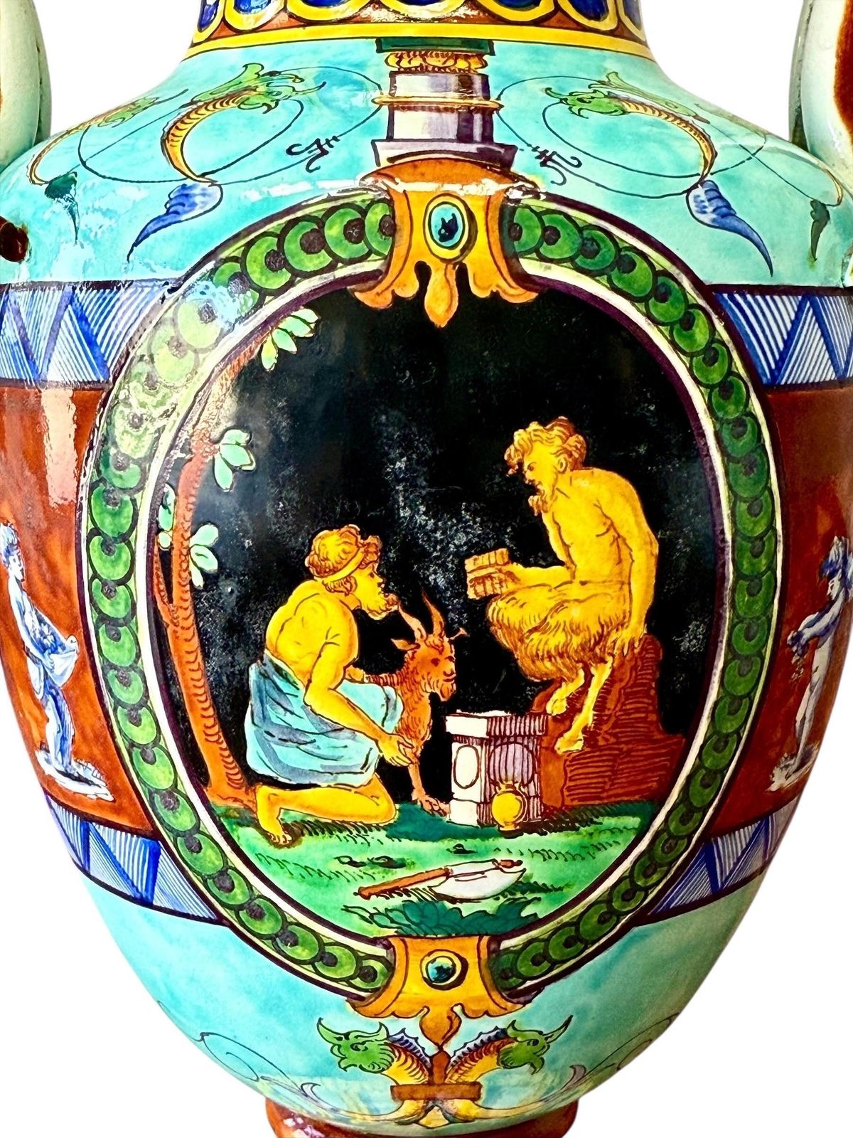 Large 19th Century Jules Vieillard Majolica Vase With Mythological Scenes photo vinterior
