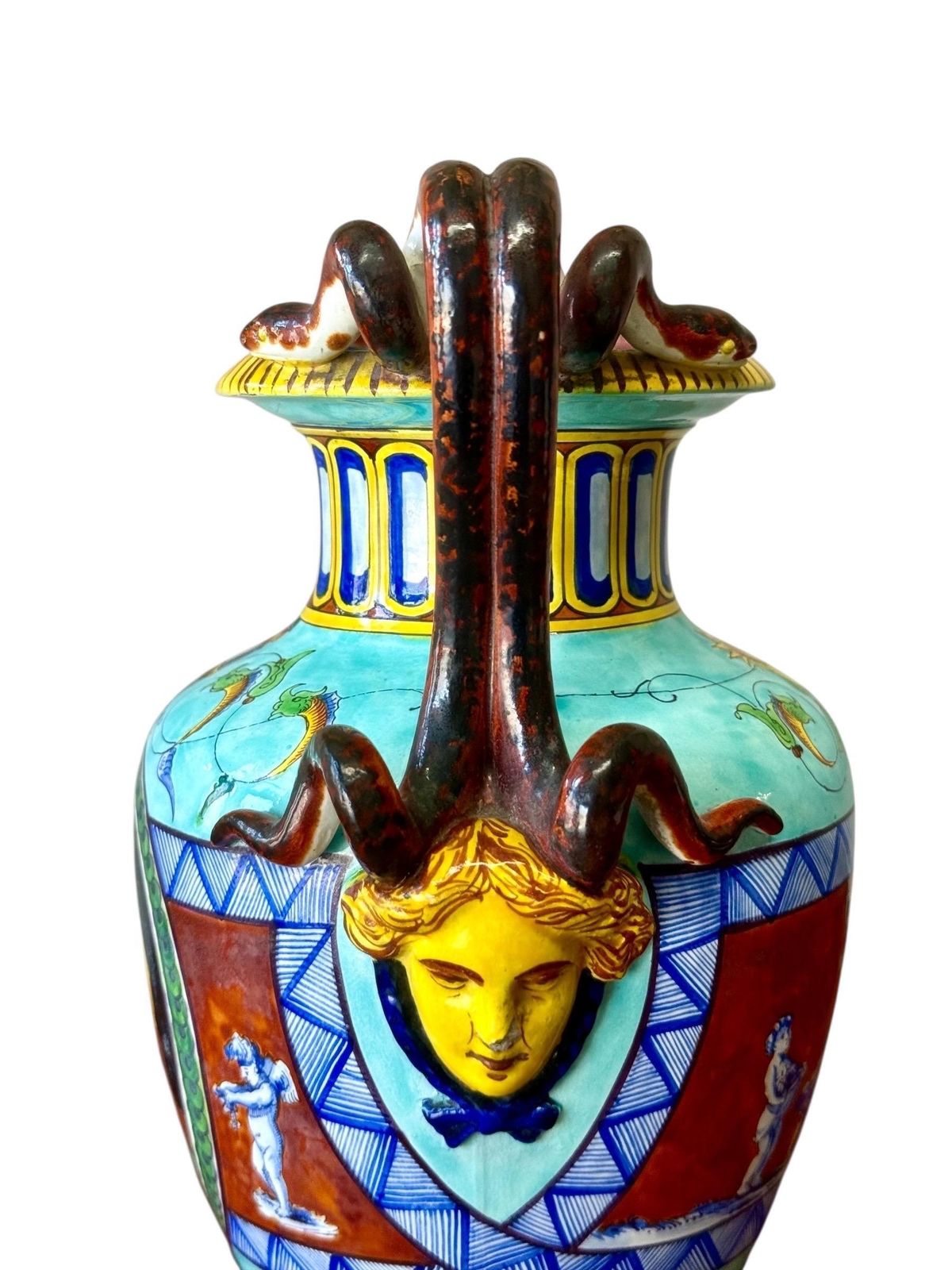 photo furniture Large 19th Century Jules Vieillard Majolica Vase With Mythological Scenes