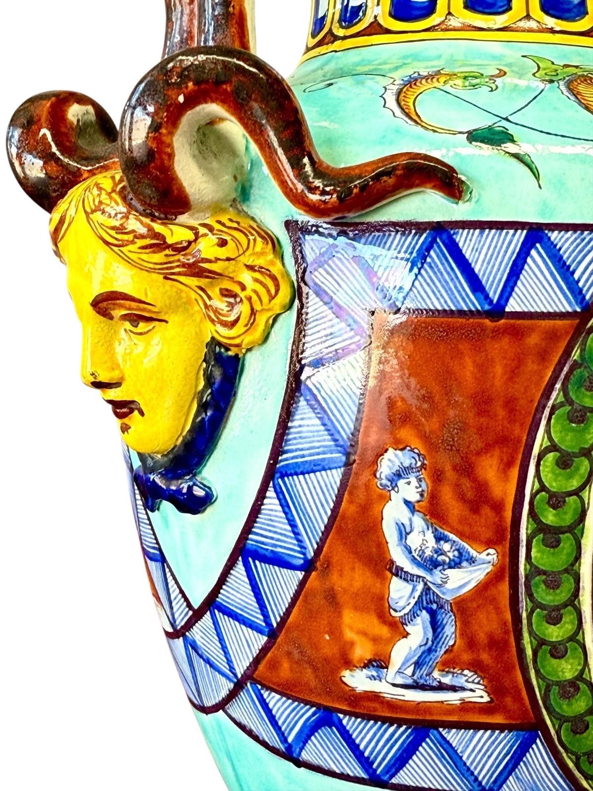 photo vinterior Large 19th Century Jules Vieillard Majolica Vase With Mythological Scenes