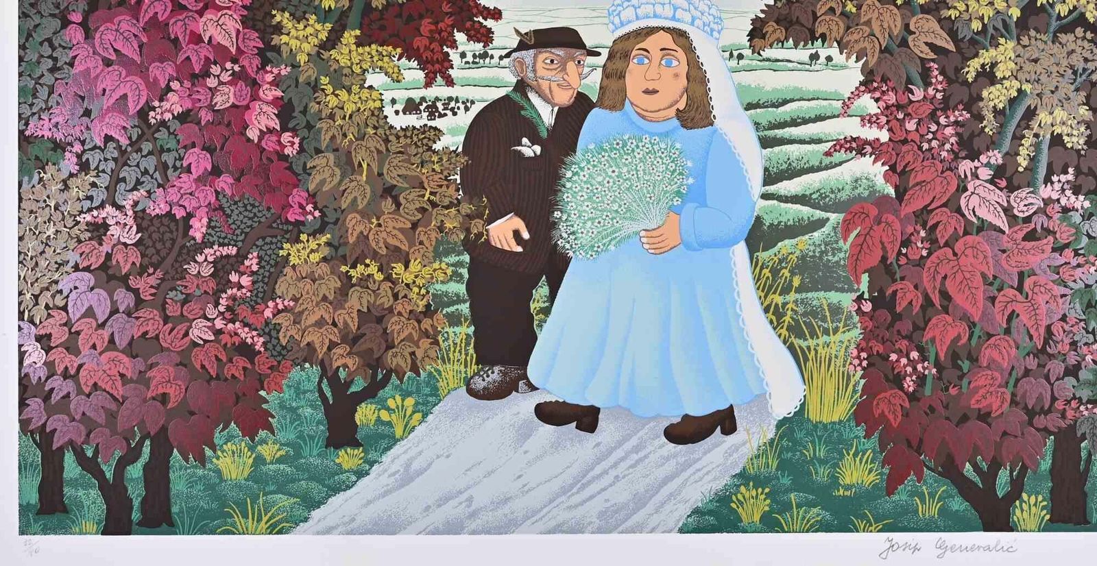 Josip Generalicmladenci (Wedding Procession)   Screenprint By Josip Generalic   19611961 photo furniture