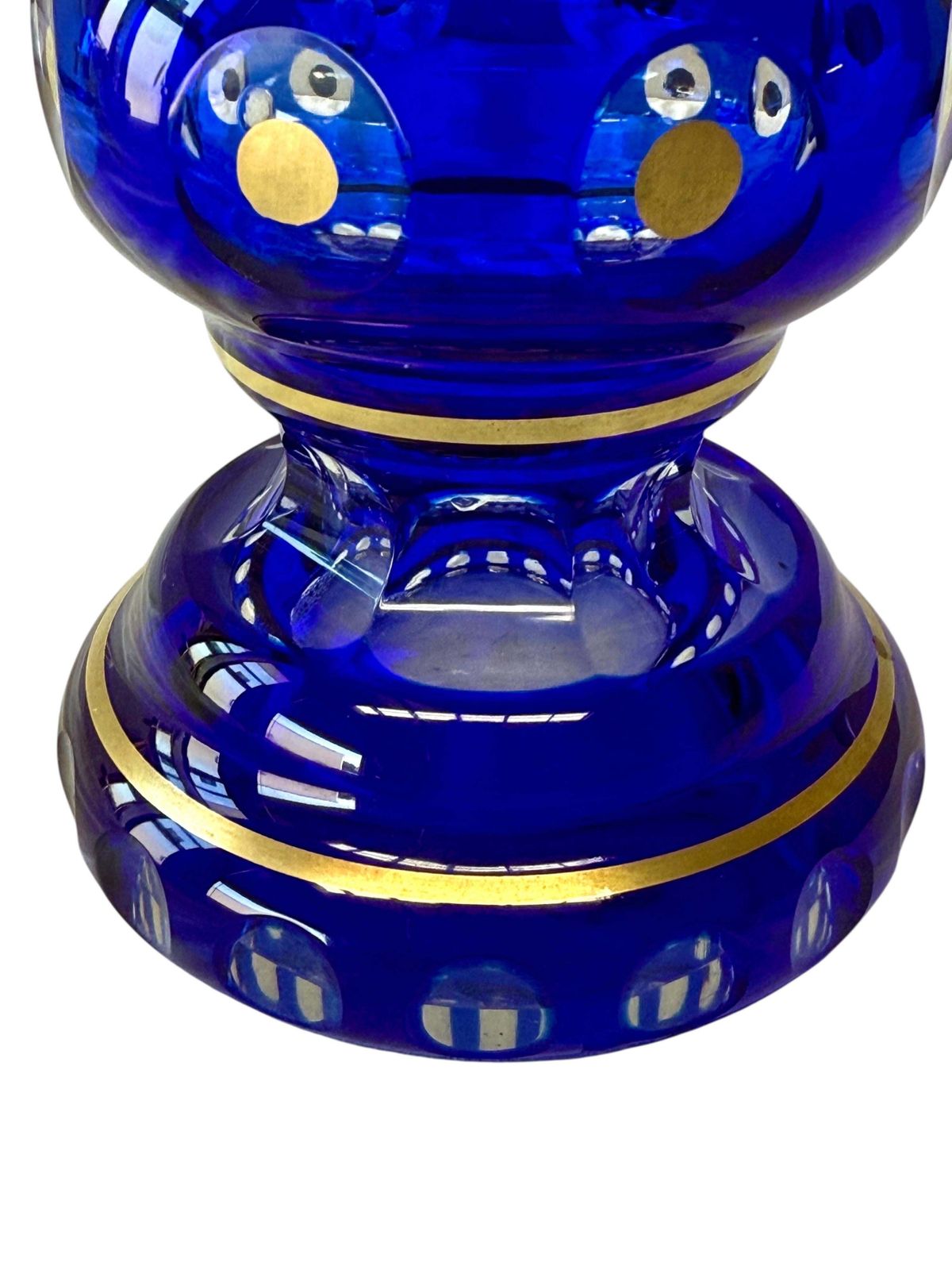 19th Century Cobalt Blue Overlay Crystal Vase With Enamel Flowers photo vintage
