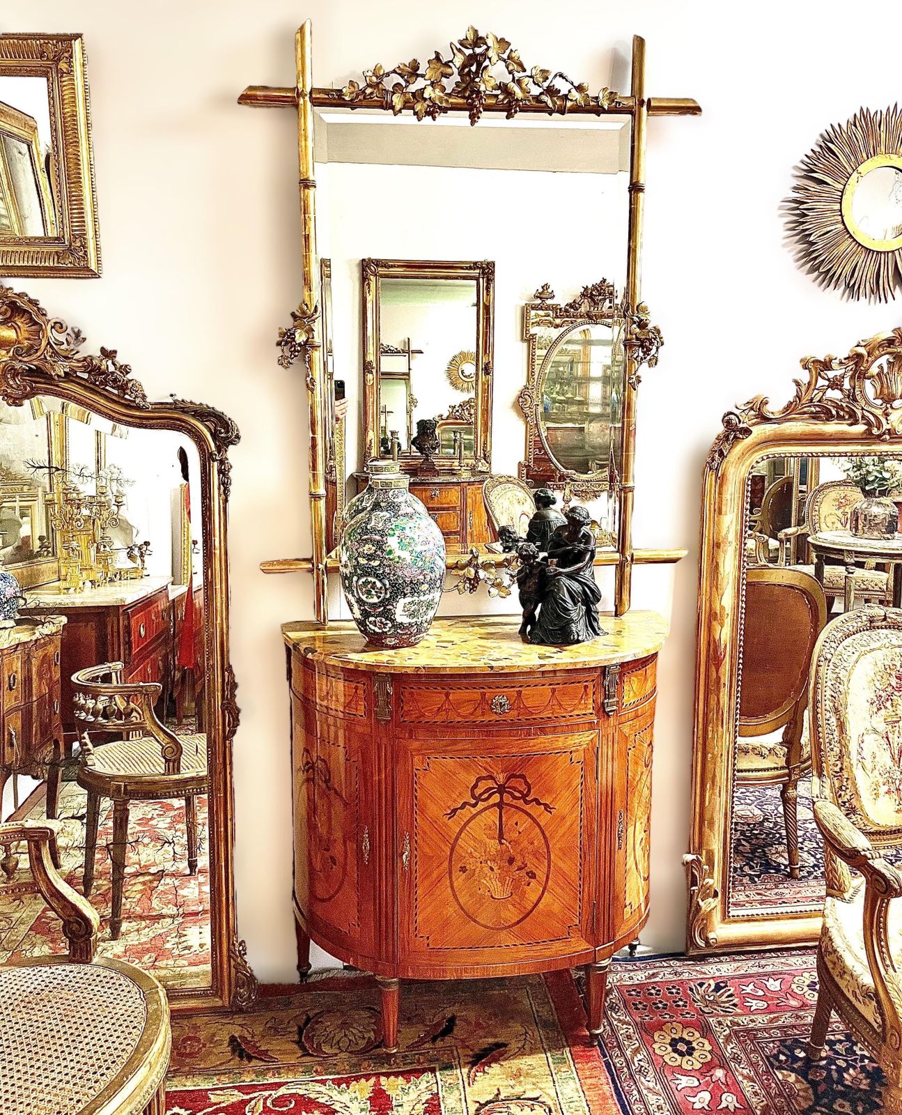 photo vintage 19th Century Louis XVI Style Demilune Commode With Marble Top
