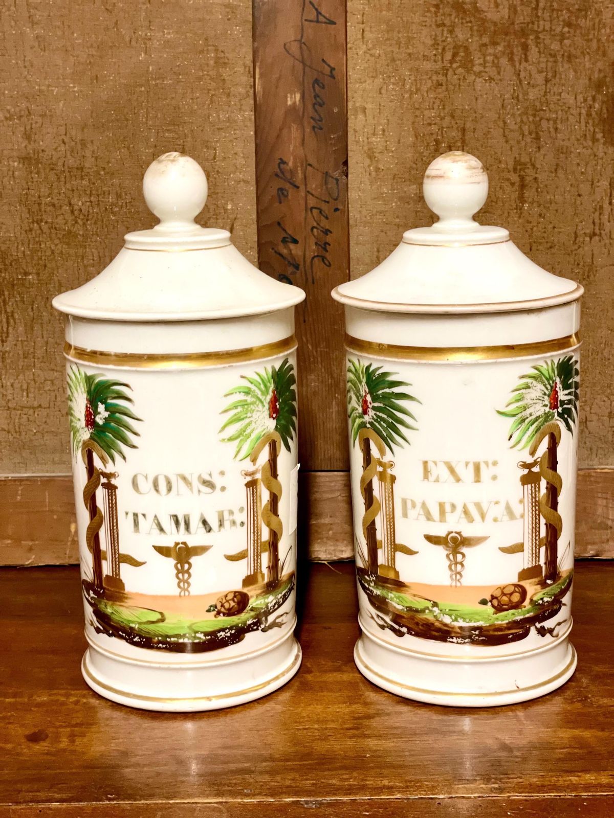 Pair Of 19th Century French Porcelain Apothecary Lidded Jars photo buy