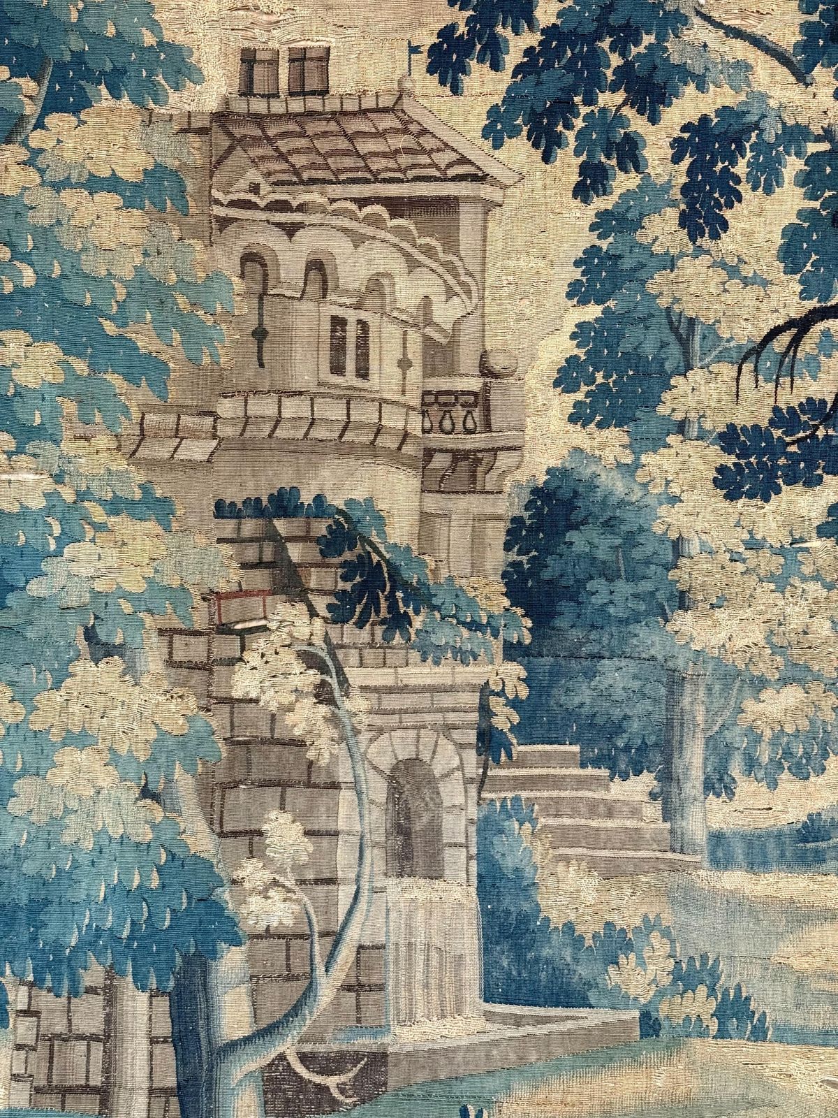 Art Large 18th Century Verdure Tapestry With Pastoral Scene And Wolf Attack photo