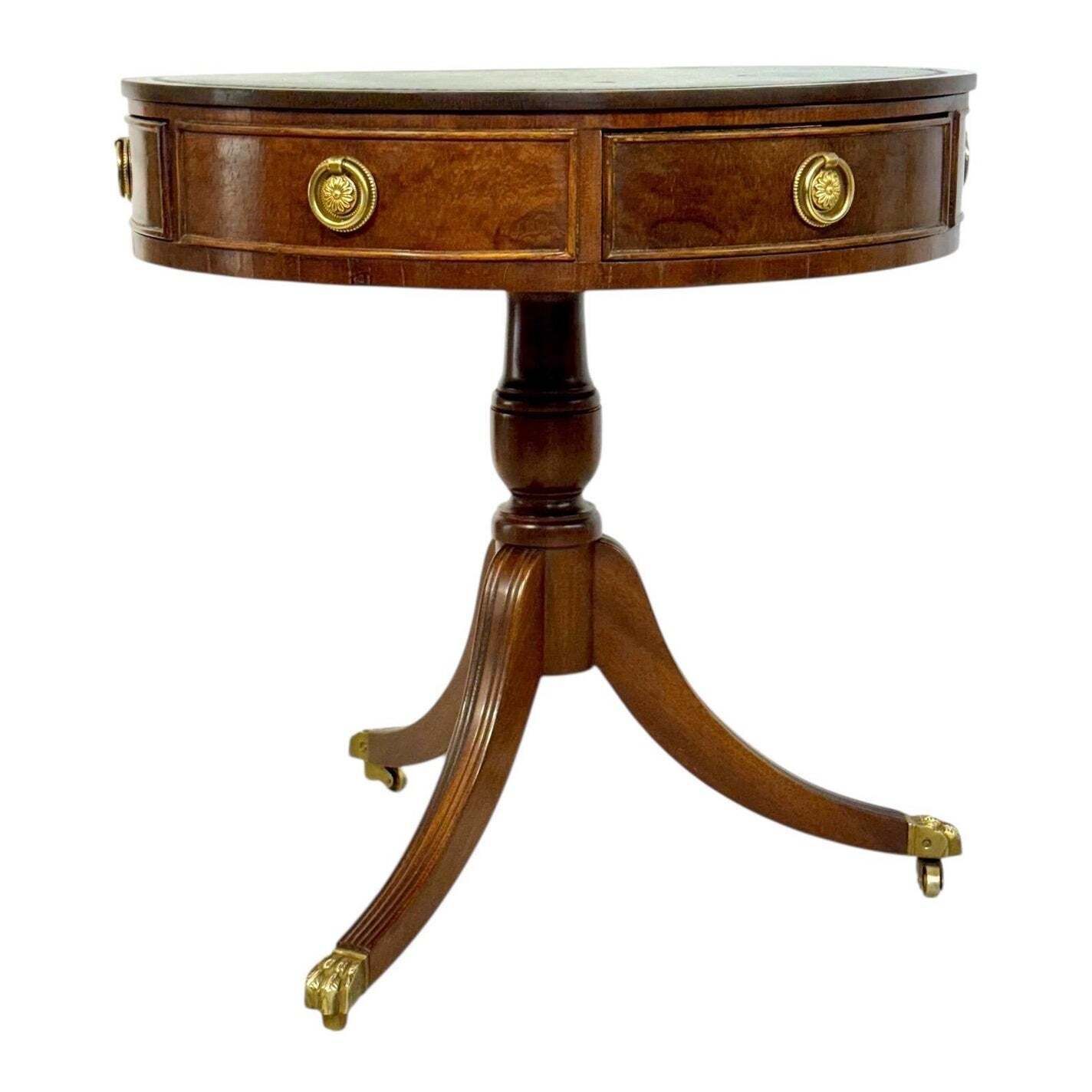 19th Century English Drum Gueridon With Leather Top And Drawers