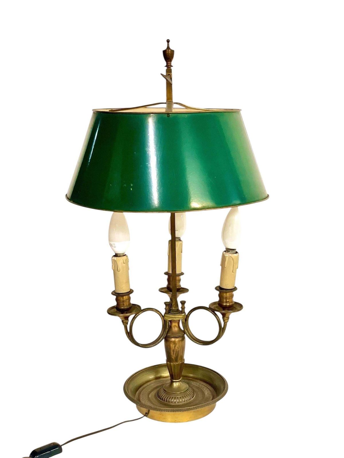 19th Century Bouillotte Lamp With Green Tole Shade And Bronze Base photo for sale