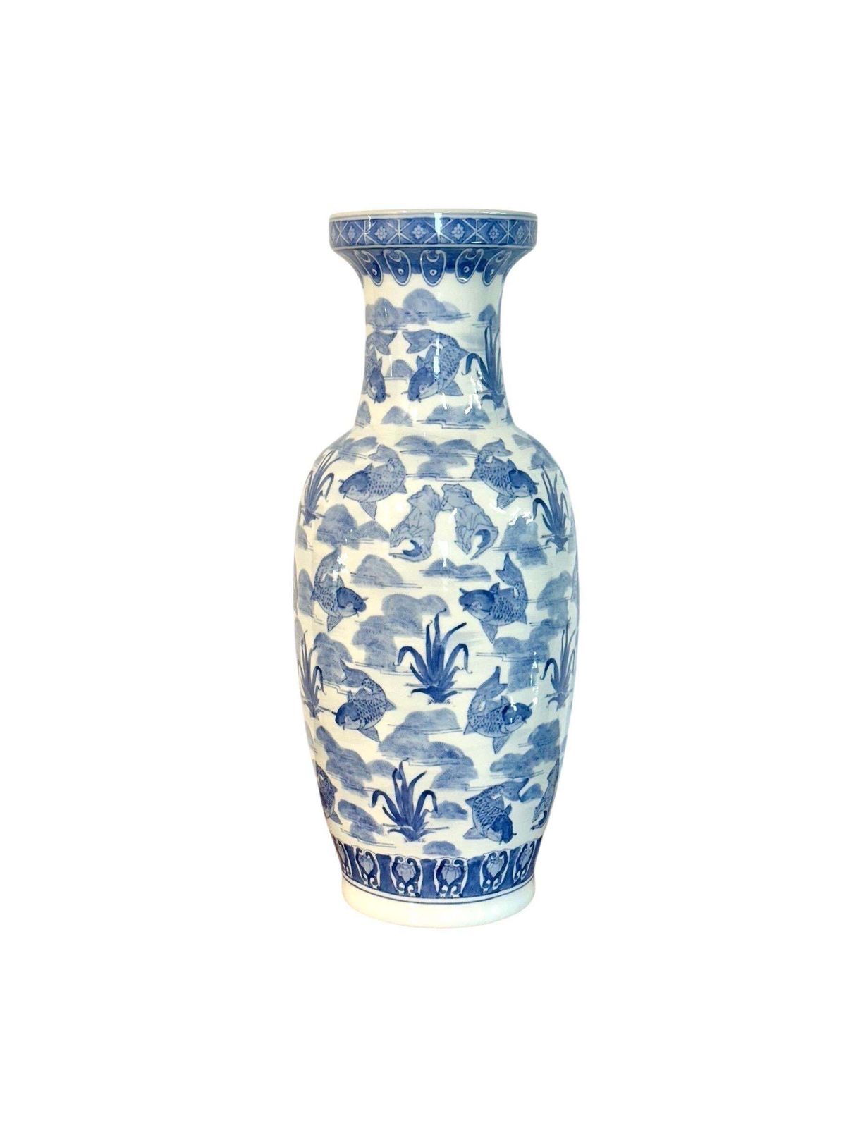 Large Chinese Blue And White Porcelain Vase With Koi Fish Motif photo furniture