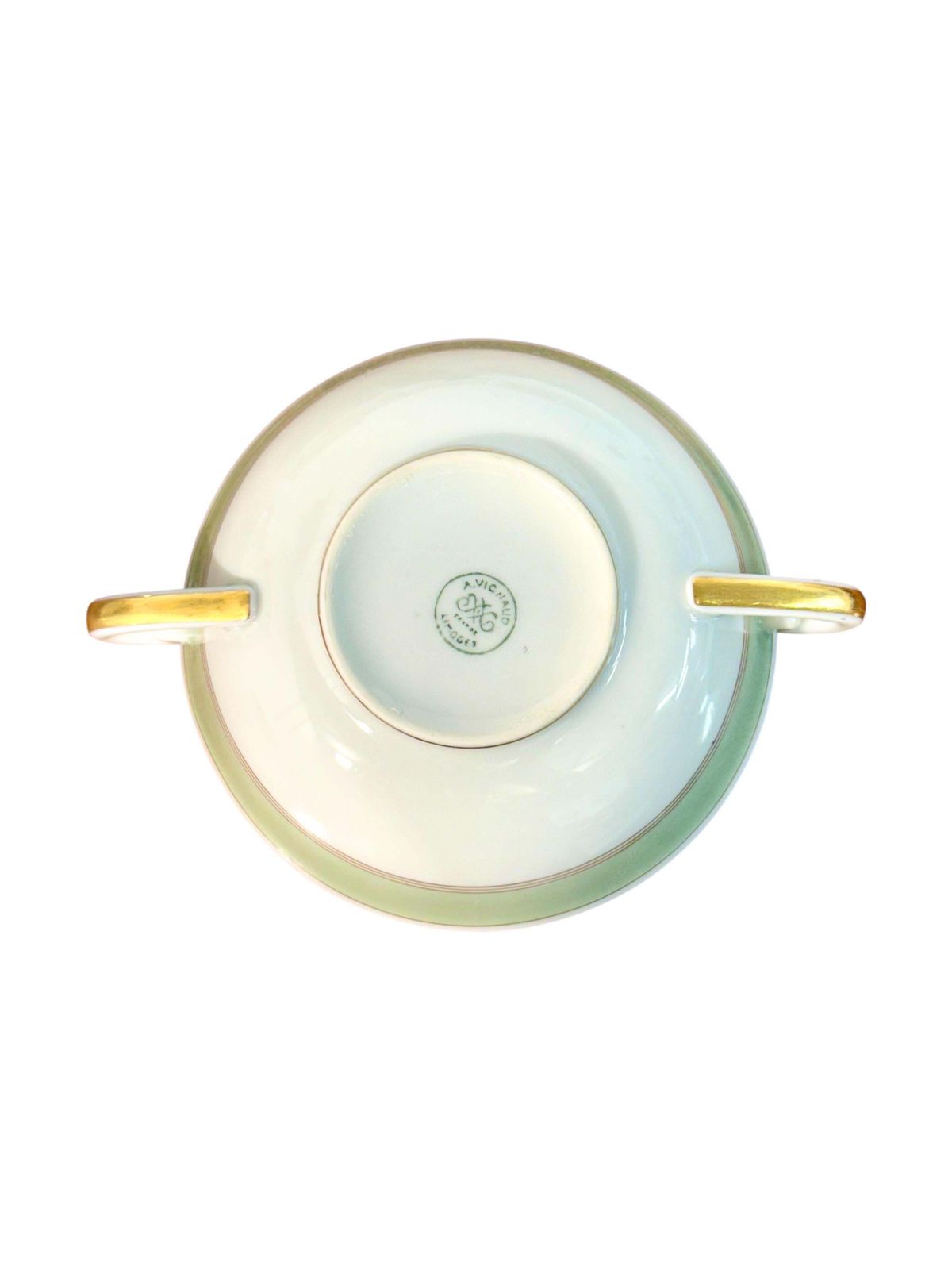 8 Limoges Porcelain Bouillons By A. Vignaud With Gold And Celadon Trim photo Home Decor