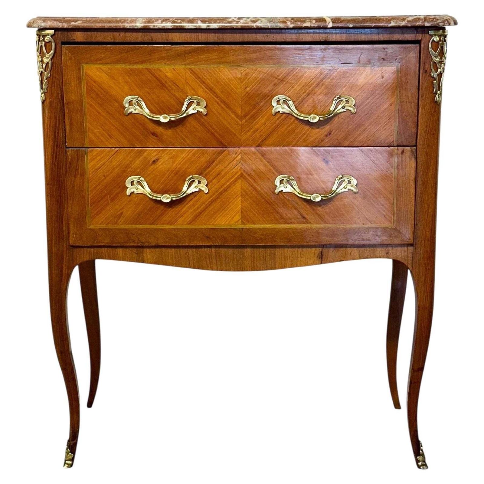 French Louis XV Transition Marble Top Commode Sauteuse, Late 18th Century