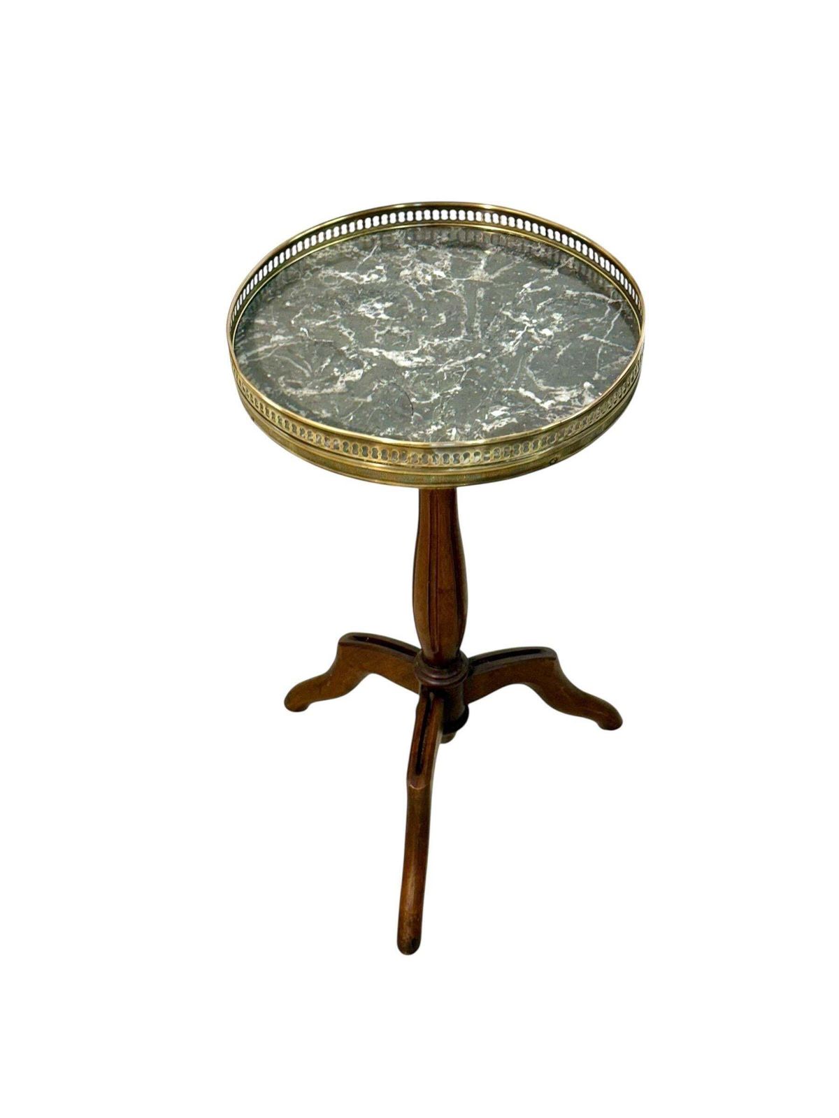 Petite French Gueridon With Marble Top And Brass Gallery, 19th Century photo vintage