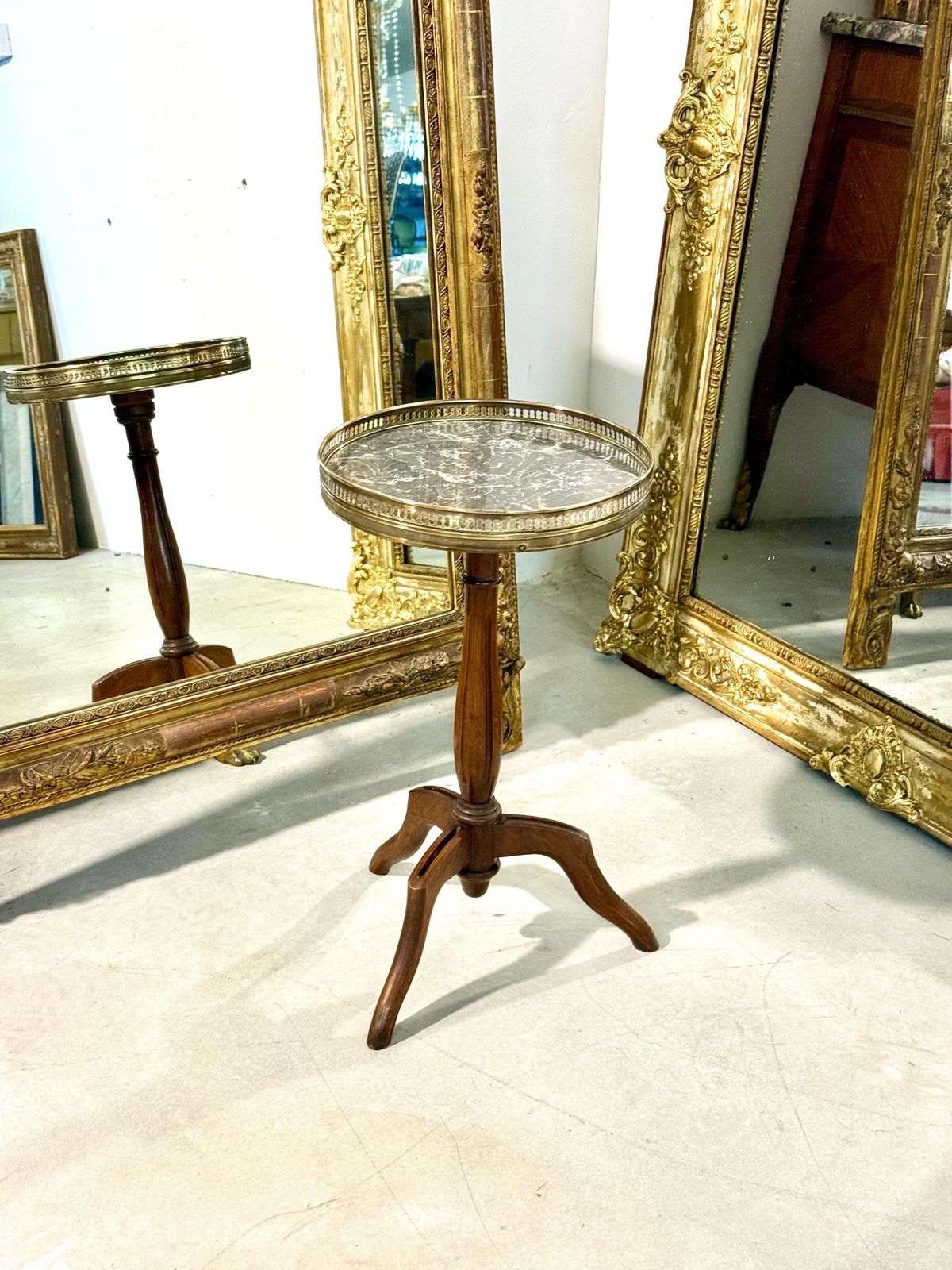 photo for sale Petite French Gueridon With Marble Top And Brass Gallery, 19th Century
