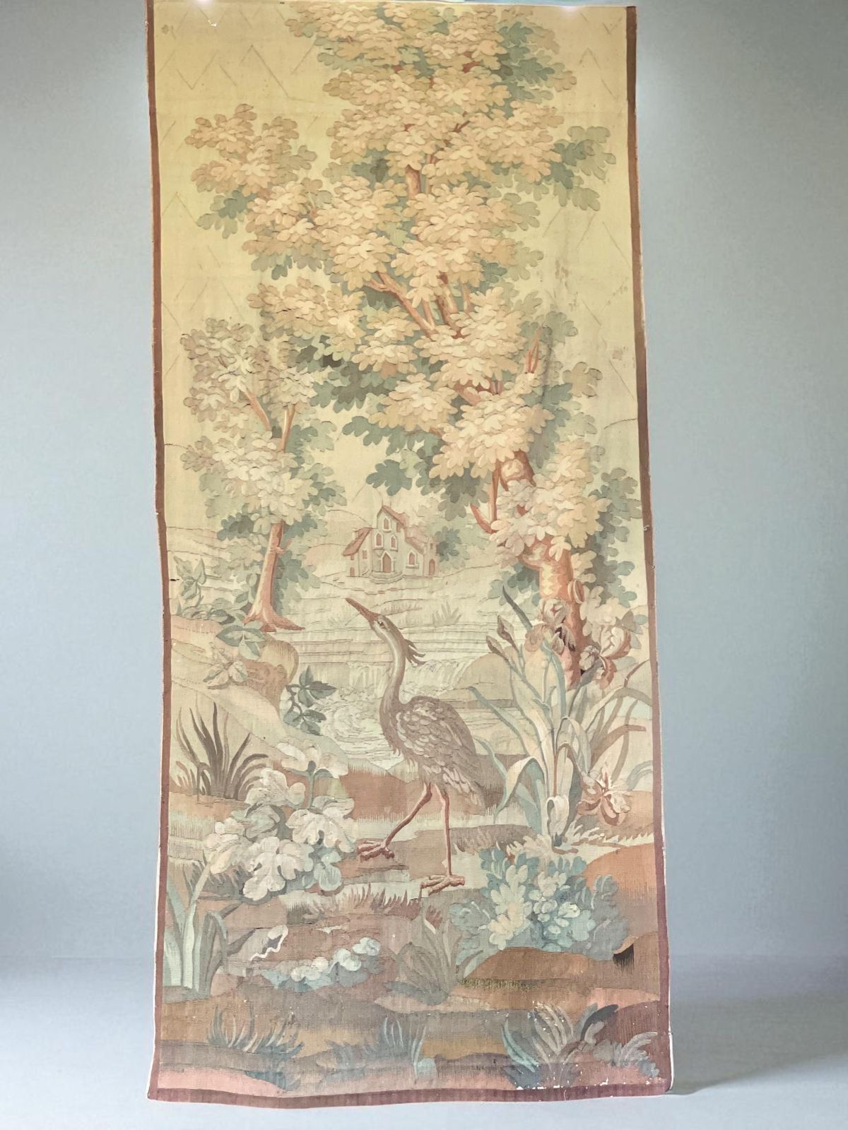 7164.0 19th Century Rare Pair Of Large Aubusson Verdure Tapestries With Heron And Duck photo