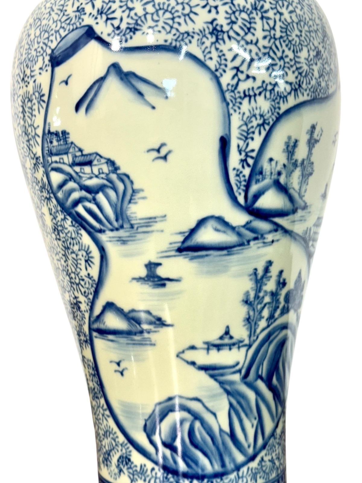Large Blue And White Faience Lidded Vase With Landscape Motifs photo 924.0