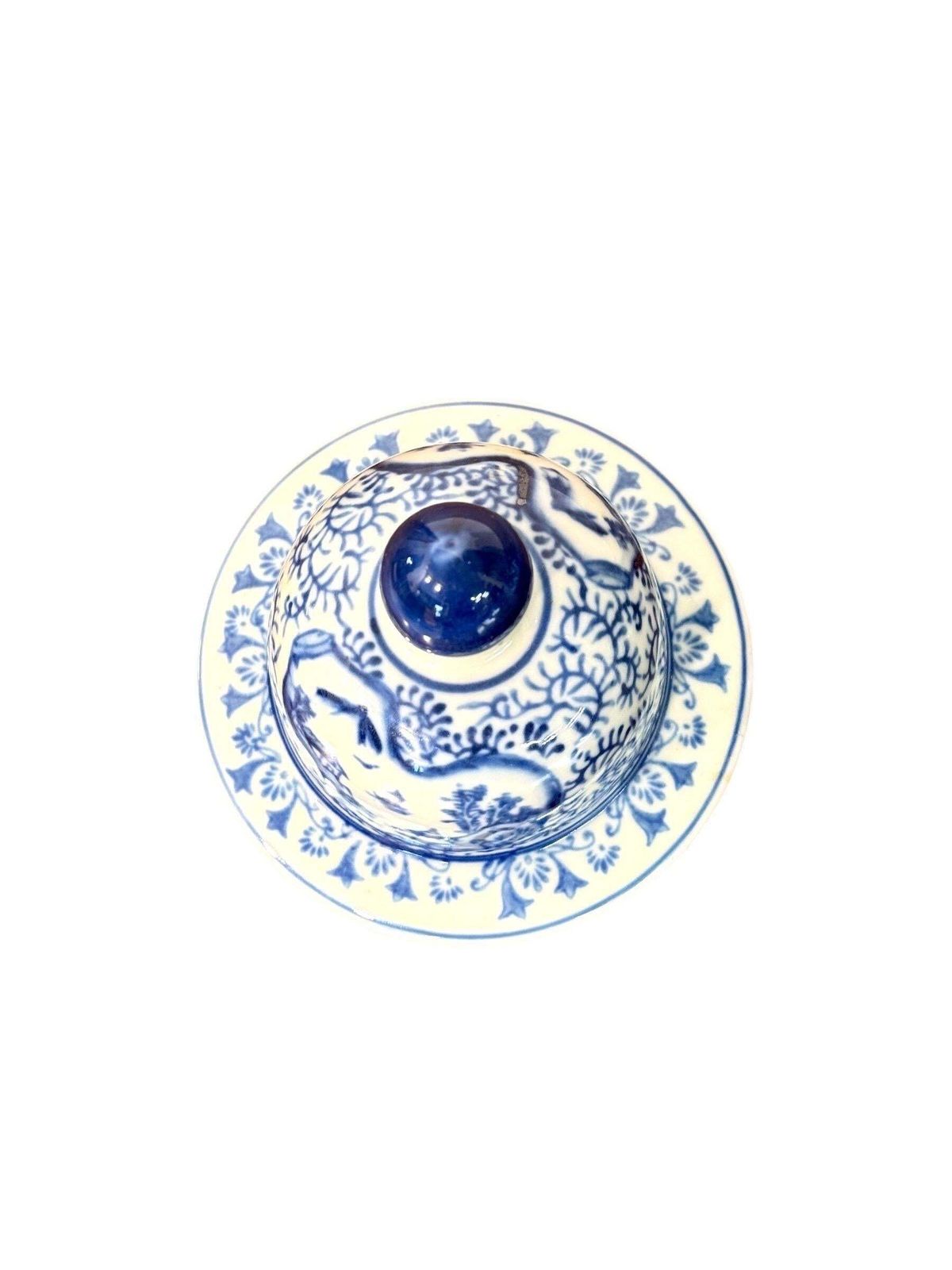 Home Decor Large Blue And White Faience Lidded Vase With Landscape Motifs photo