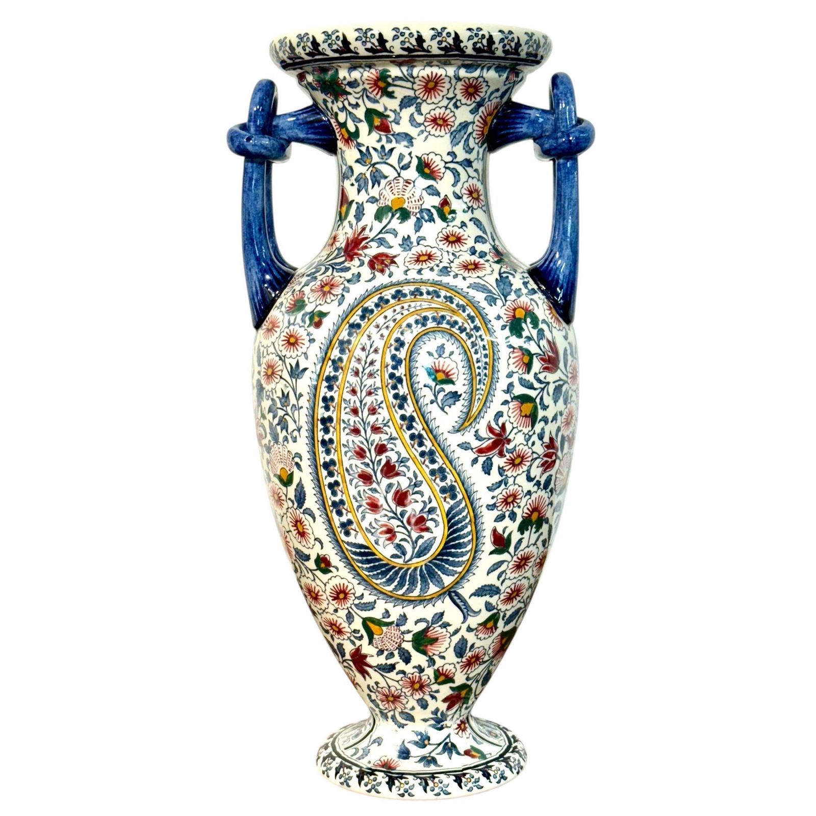 Gien Faience Vase, “Cachemire” Pattern With Floral & Paisley Décor