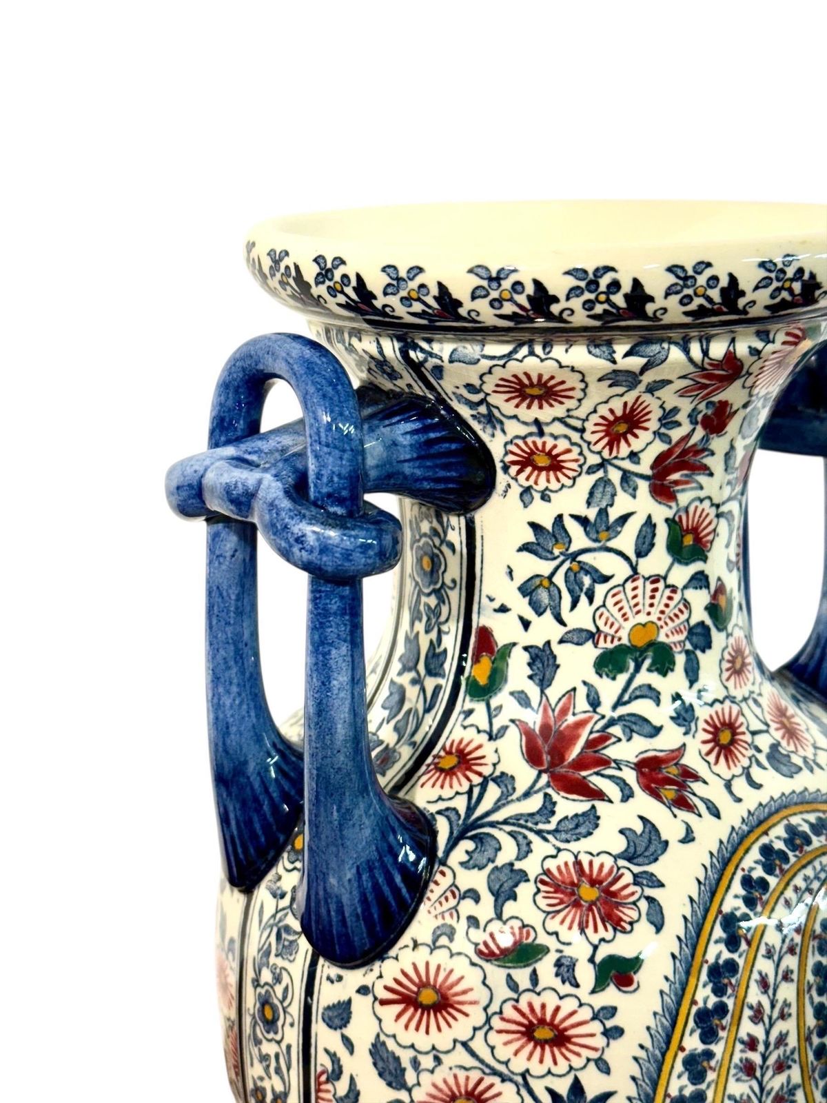 731.0 Gien Faience Vase, “Cachemire” Pattern With Floral & Paisley Décor photo