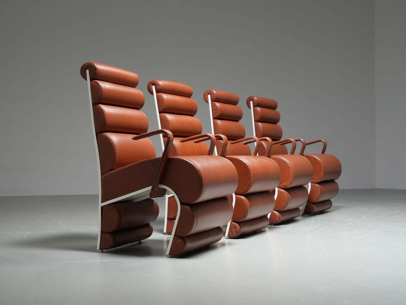 Set Of 4 Armchairs In Metal And Faux Leather, France, 1970s photo for sale