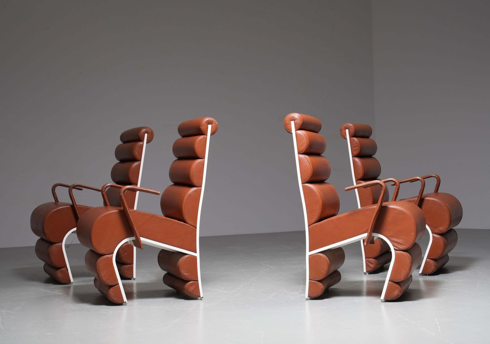 Set Of 4 Armchairs In Metal And Faux Leather, France, 1970s photo Furniture
