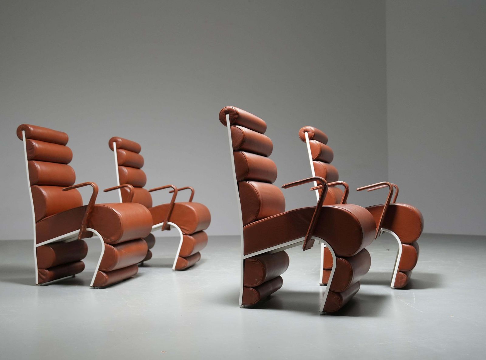 Furniture Set Of 4 Armchairs In Metal And Faux Leather, France, 1970s photo