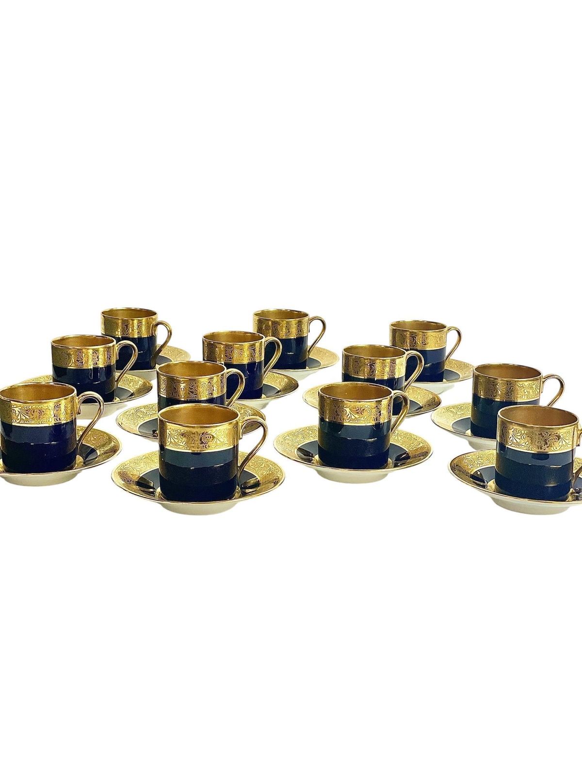 Limoges Coffee Set For 12 In Blue And Gold, Early 20th Century photo 1455.0