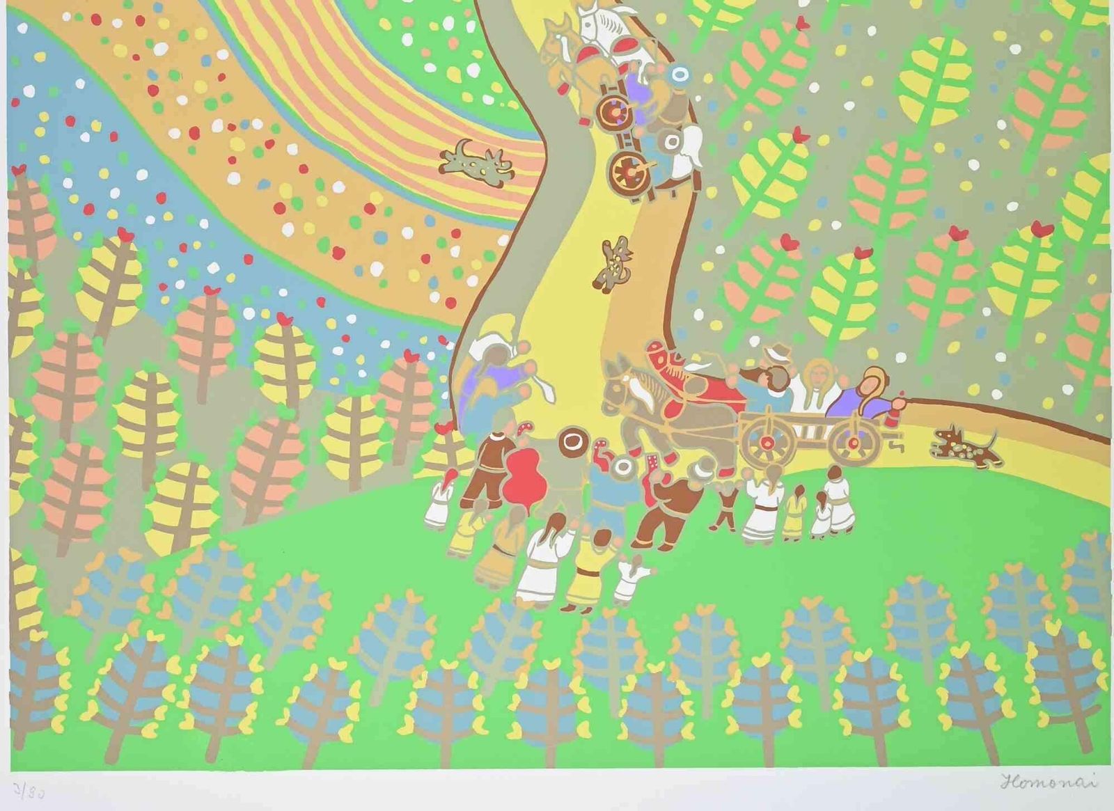 Pal Homonaiprocession Through The Countryside   Screenprint By Pal Homonai   1970s1970s