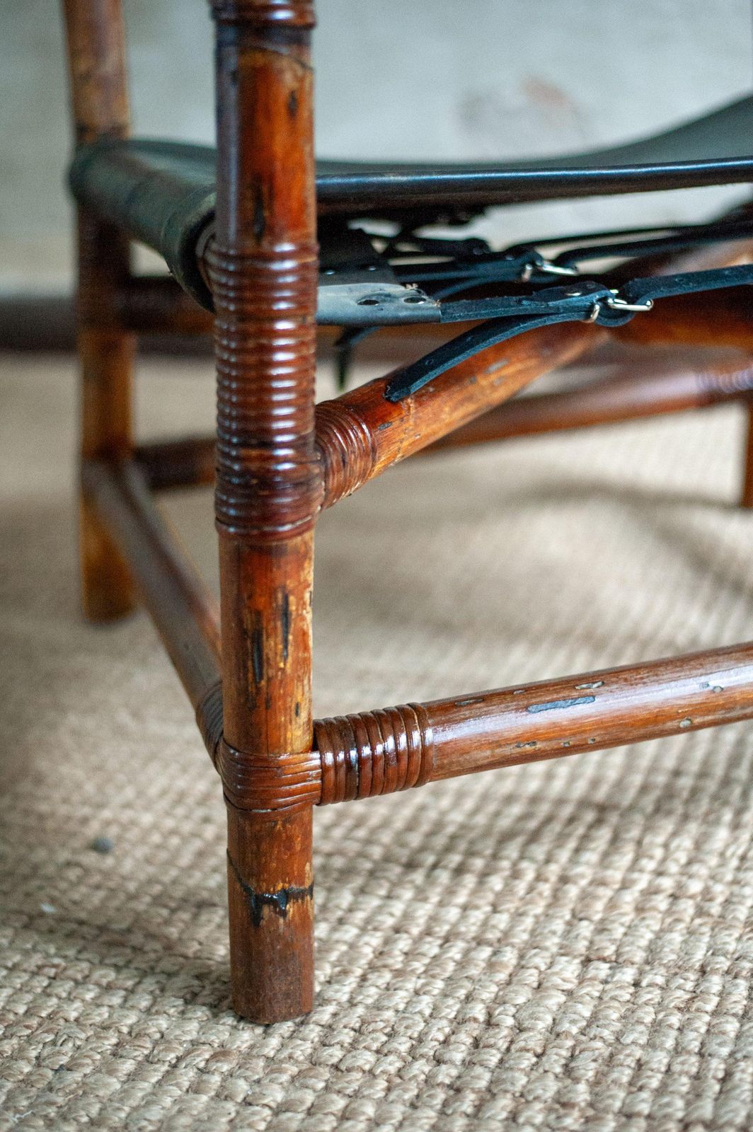 photo vinterior Bamboo Lounge Set With Chair And Footstool   1970s