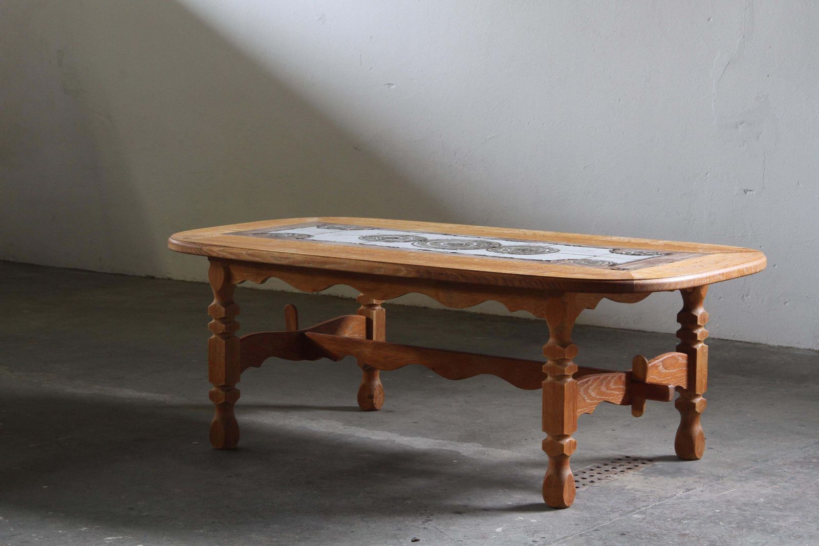 Vintage Danish Brutalist Oak & Tile Coffee Table Style Of Henning Kjærnulf, 60s photo furniture