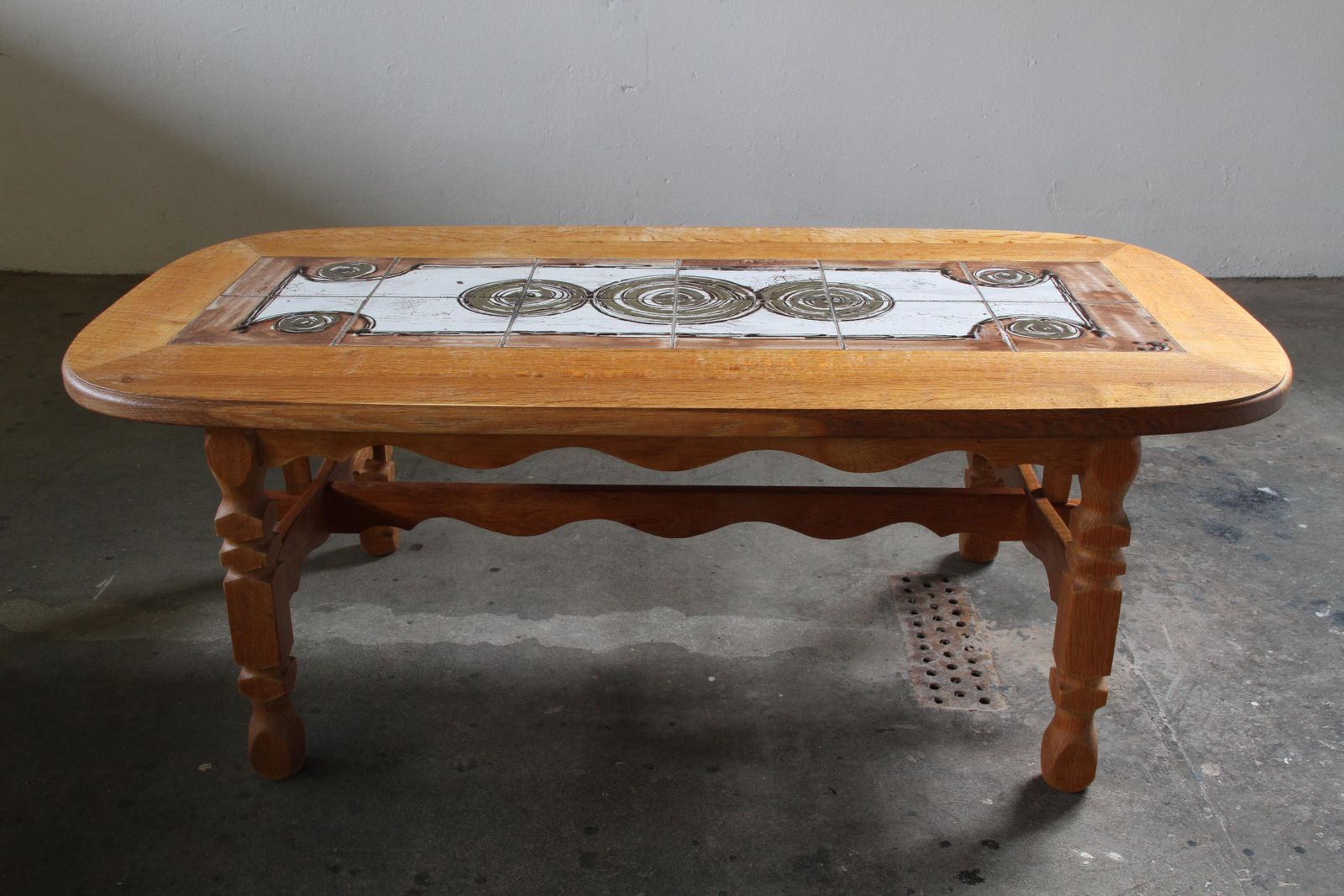 Vintage Danish Brutalist Oak & Tile Coffee Table Style Of Henning Kjærnulf, 60s photo 1868.0