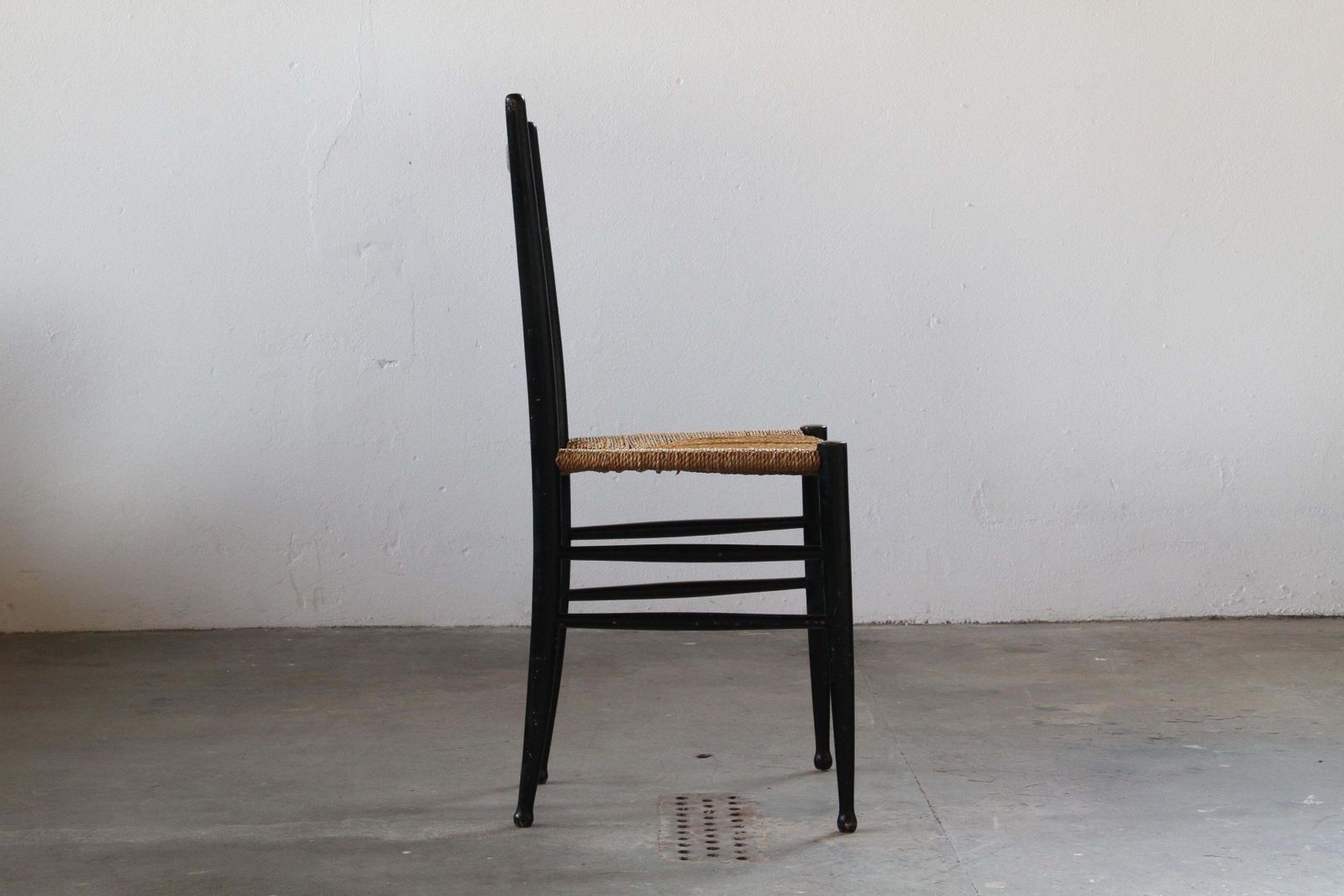 Vintage Set Of 8 Italian Papercord Black Dining Chairs, Woven Seat, 1950s photo Furniture