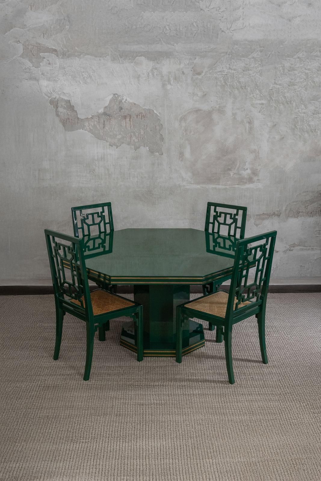 1970s Green Lacquered Wood Dining Set photo furniture