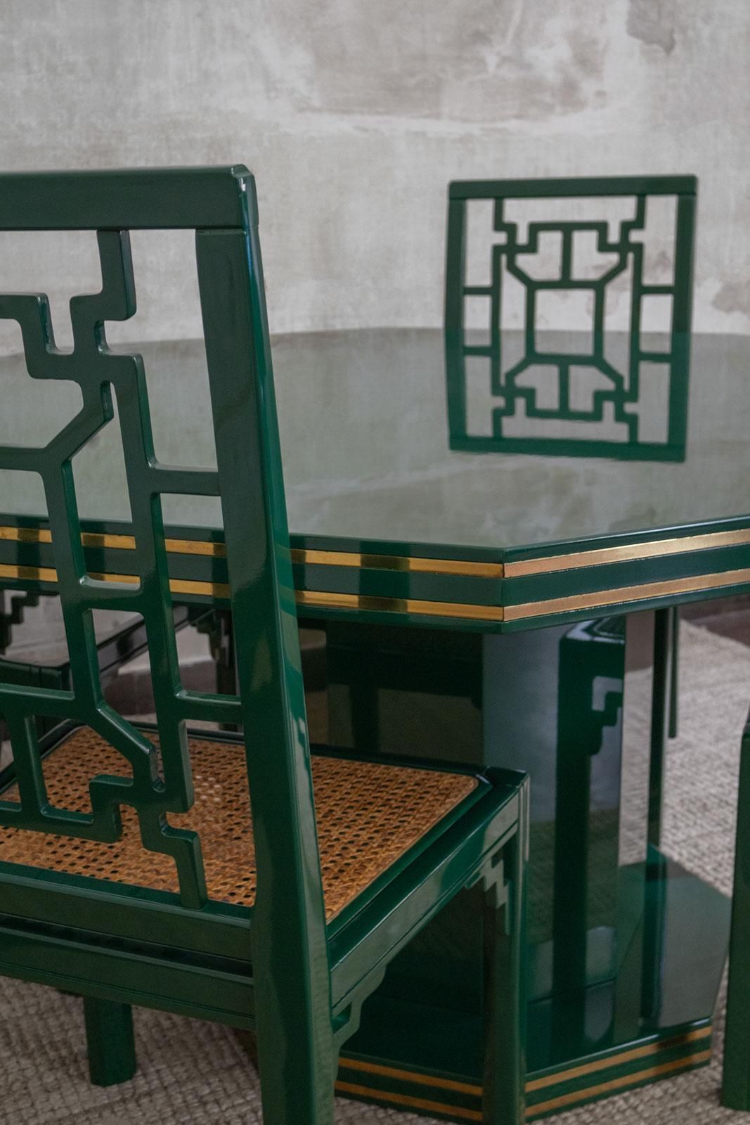 1970s Green Lacquered Wood Dining Set photo vintage
