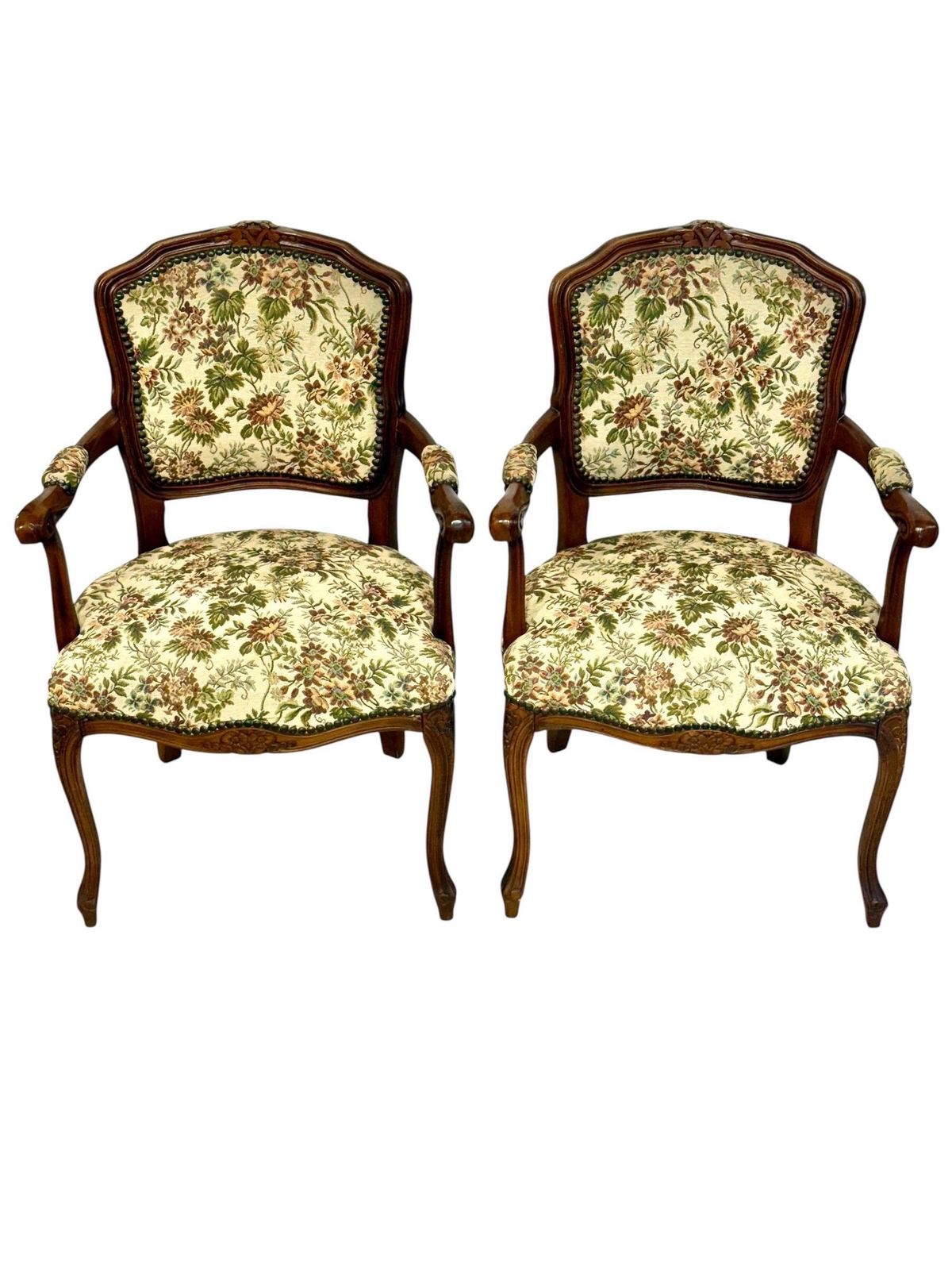 Pair Of French Beech Louis XV Style Armchairs With Floral Tapestry, 20th C. photo vinterior