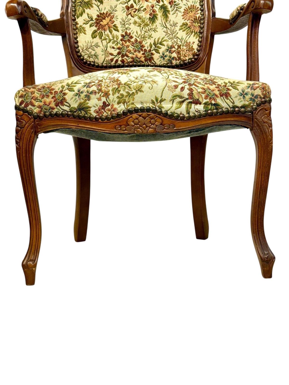 Pair Of French Beech Louis XV Style Armchairs With Floral Tapestry, 20th C. photo buy