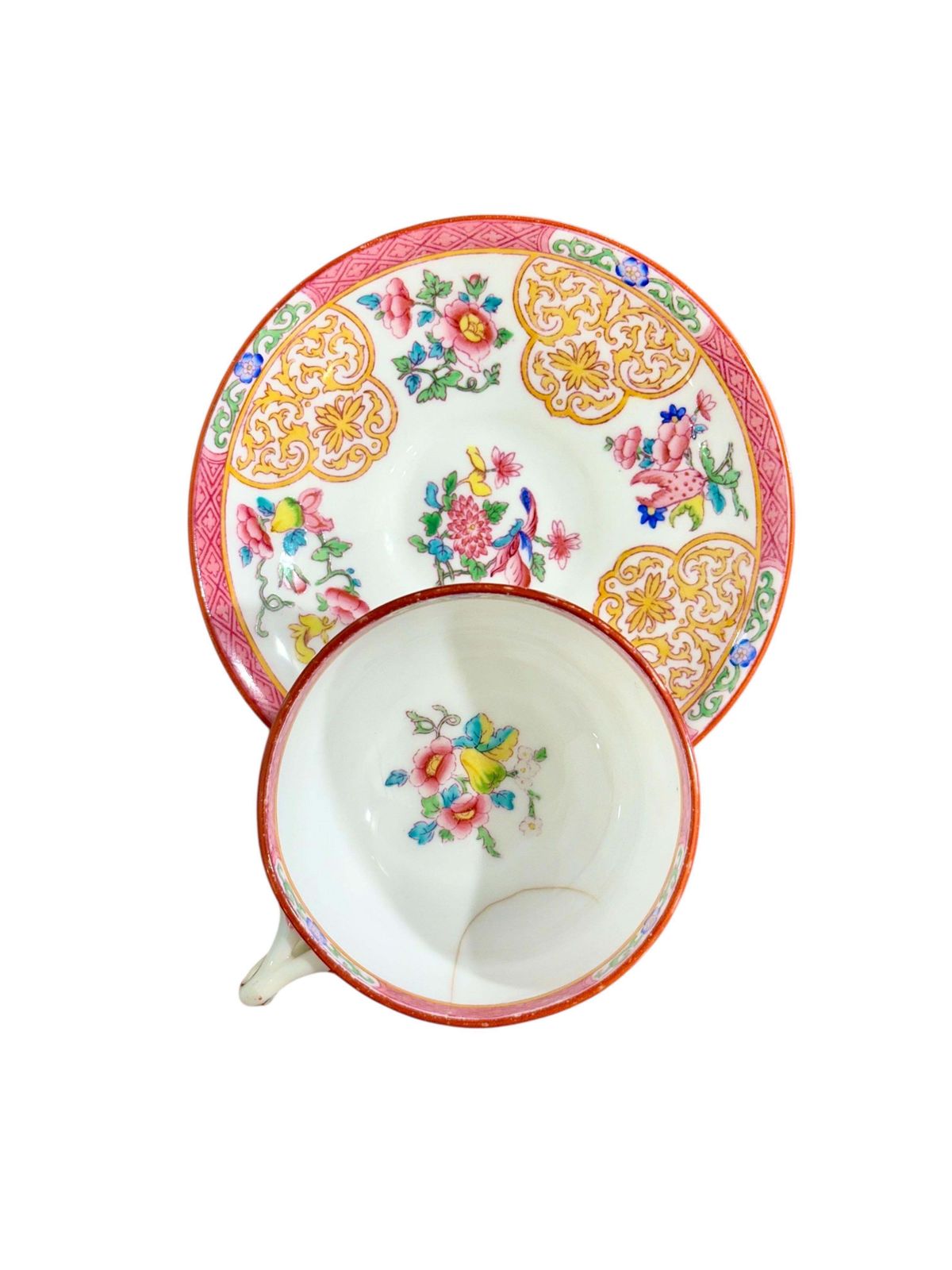 19th Century Set Of 7 English Porcelain Tea Cups & Saucers, 6 Signed Minton photo Home Decor