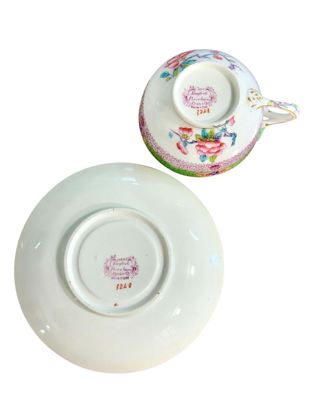 19th Century Set Of 7 English Porcelain Tea Cups & Saucers, 6 Signed Minton photo vinterior