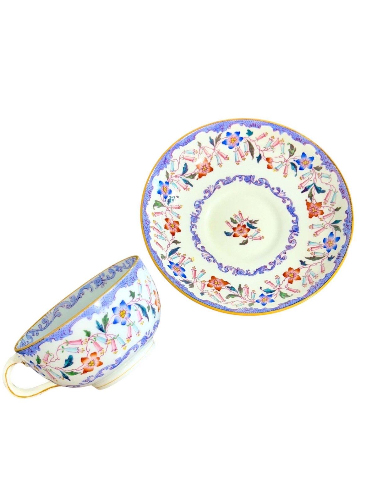 photo vinterior 19th Century Set Of 7 English Porcelain Tea Cups & Saucers, 6 Signed Minton