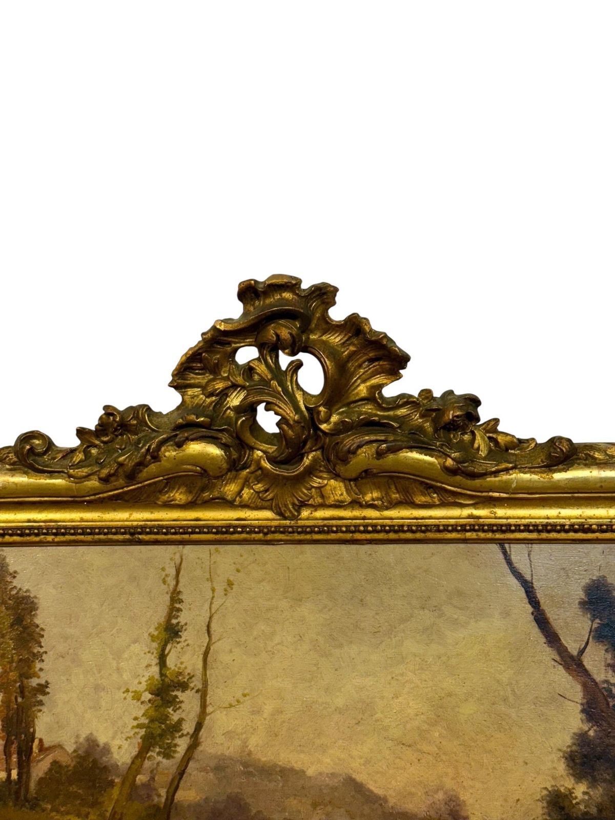 French Giltwood Trumeau Mirror With Beveled Glass, Signed Crassous Fils 1919 photo buy