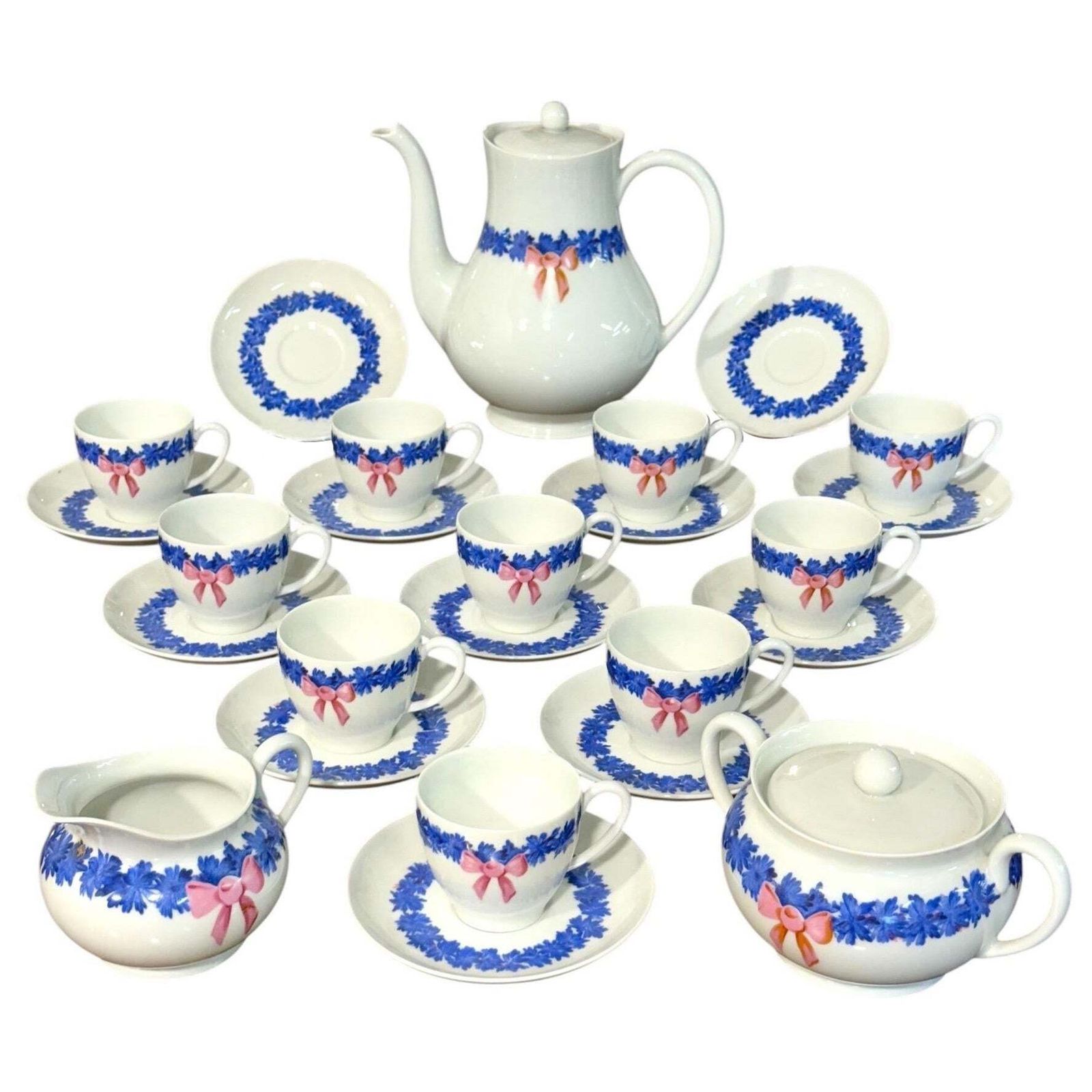 Haviland Limoges Coffee Service With Blue And Pink Floral Motifs