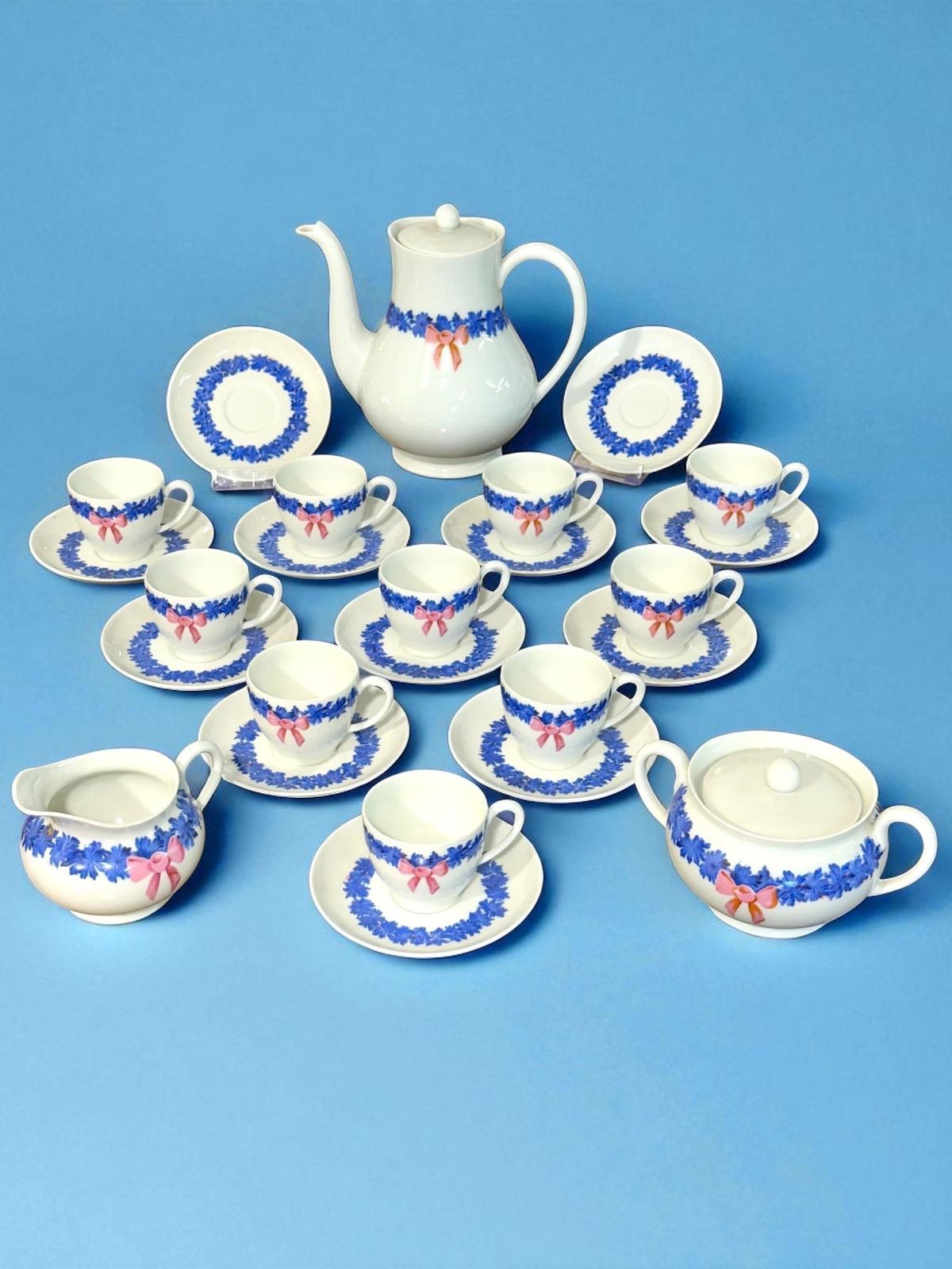 Haviland Limoges Coffee Service With Blue And Pink Floral Motifs photo for sale