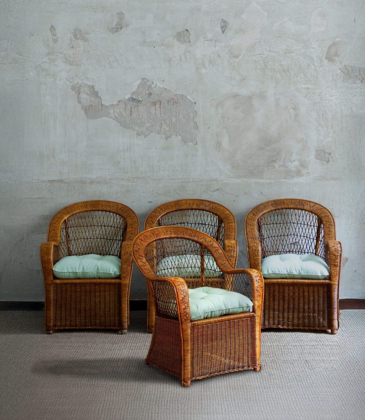 Set Of Four Bamboo Armchairs – 1970s photo for sale