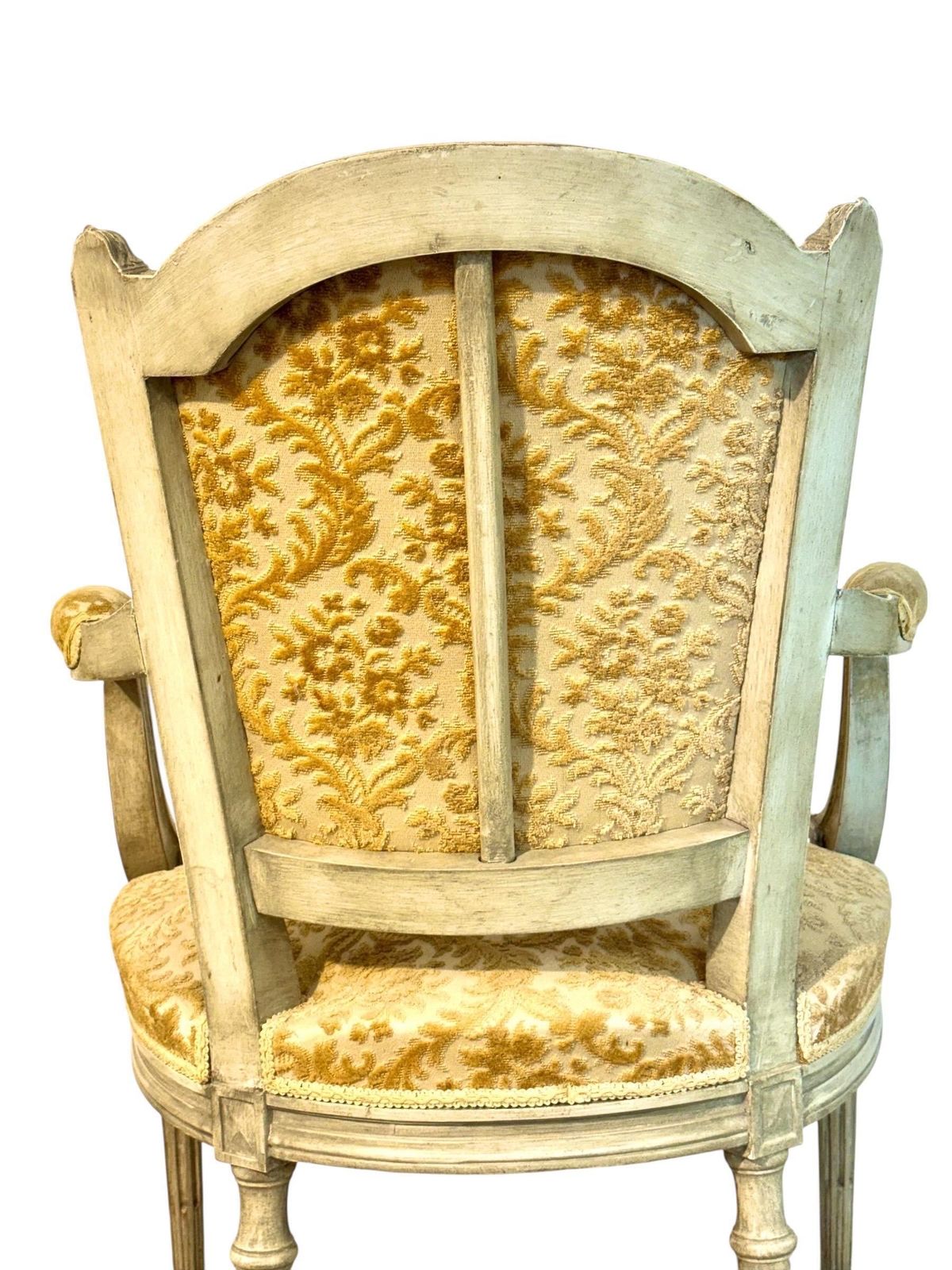 Furniture 19th Century French Louis XVI Armchair, Patinated Lacquer And Damask photo