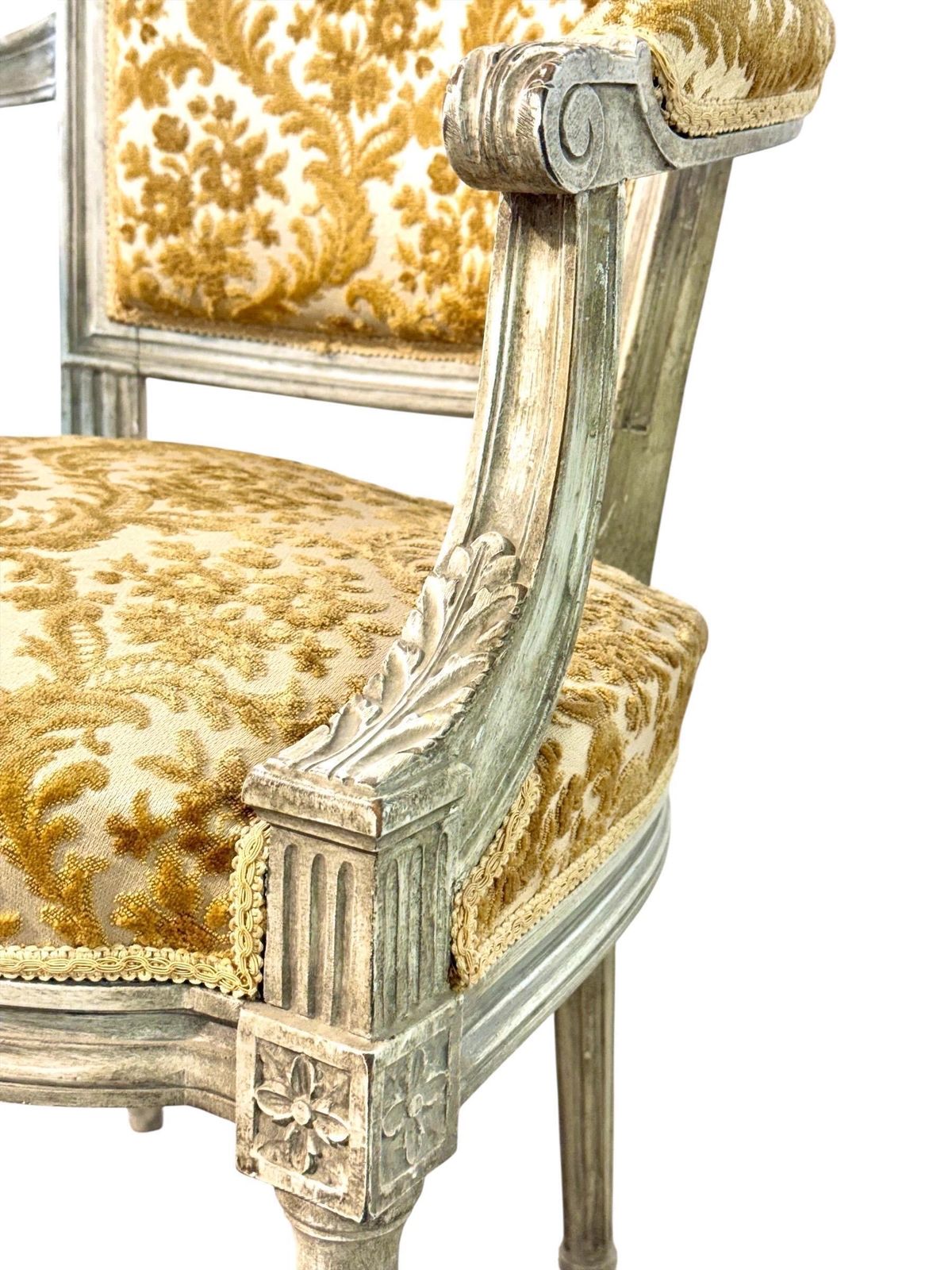 photo buy 19th Century French Louis XVI Armchair, Patinated Lacquer And Damask