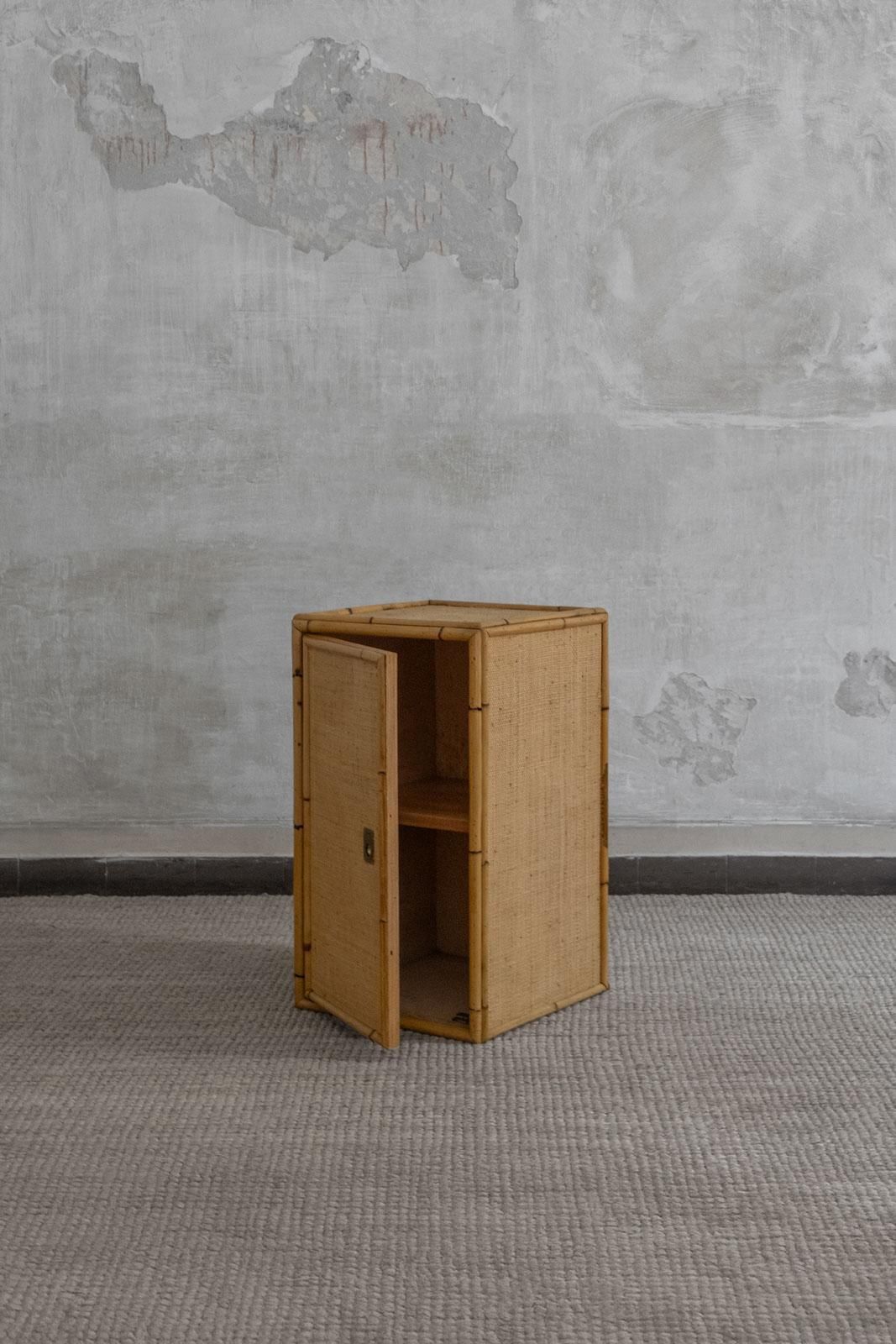 Wall Cabinet In Rattan And Brass By Dal Vera – 1970s photo for sale
